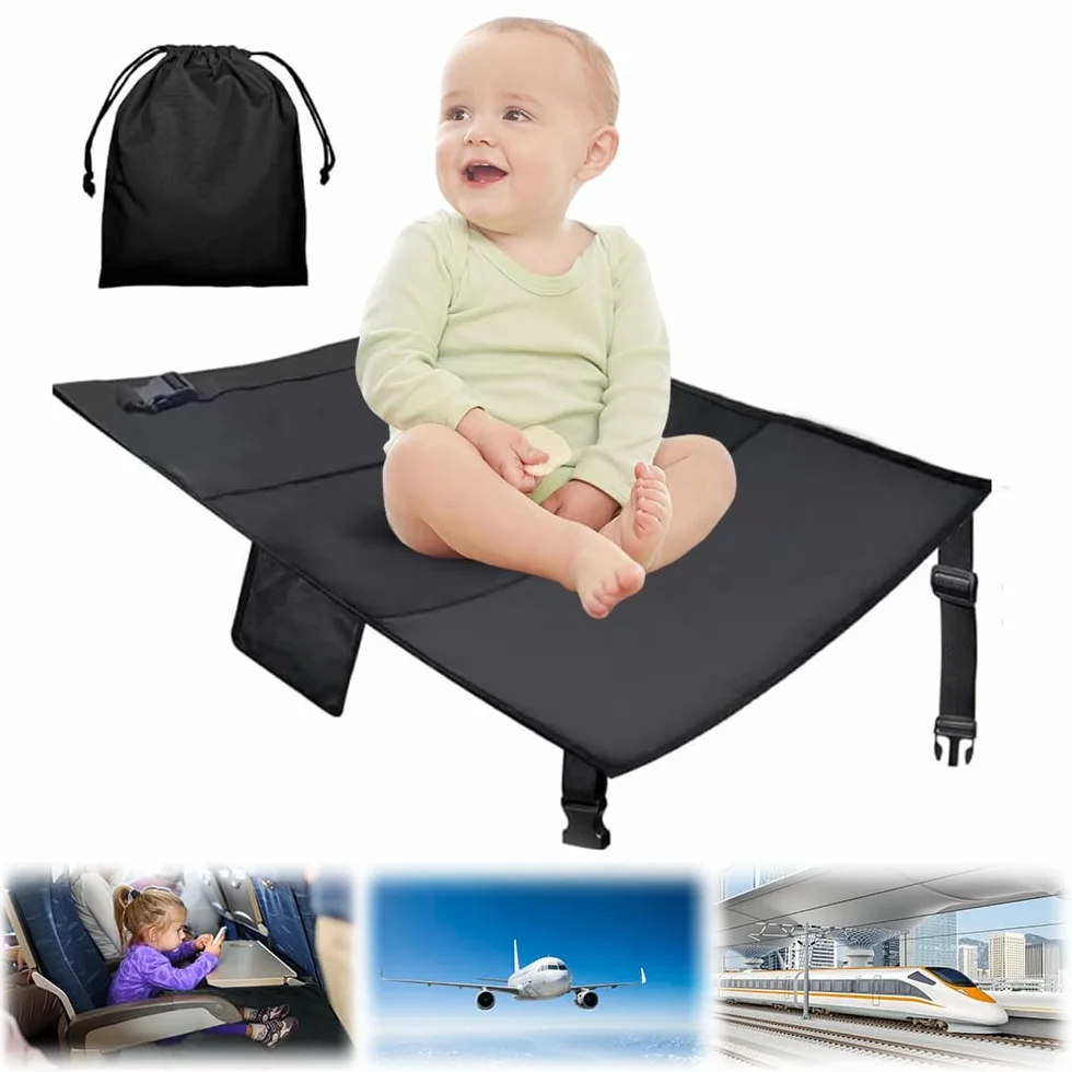 Reposapiés de Avión para Niños, Reposapiés Plegable para vuelo, Extensores de Asientos para Aviones, Cama De Viaje Portátil Para Niños Pequeños Para Vuelo Viajes, 79x44cm (Negro)