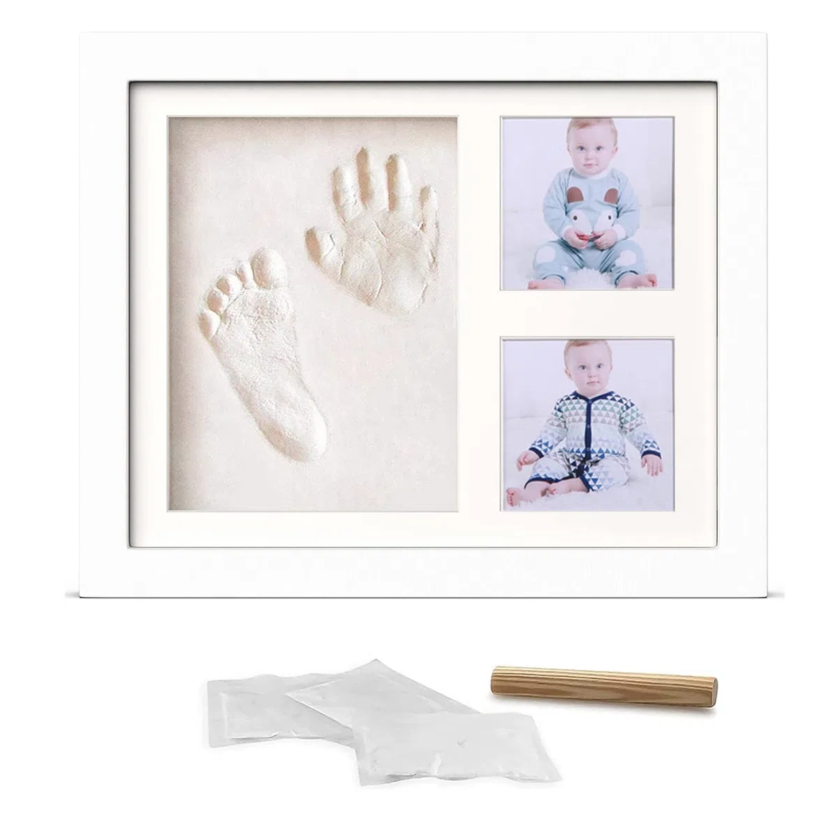 Marco de Huellas para Bebé Recuerdo, Kit de Impresión de Manos y Pies para Recién Nacidos, Regalo para Baby Shower, Bautizo, Navidad o Primer Cumpleaños - Incluye Arcilla Suave y Foto