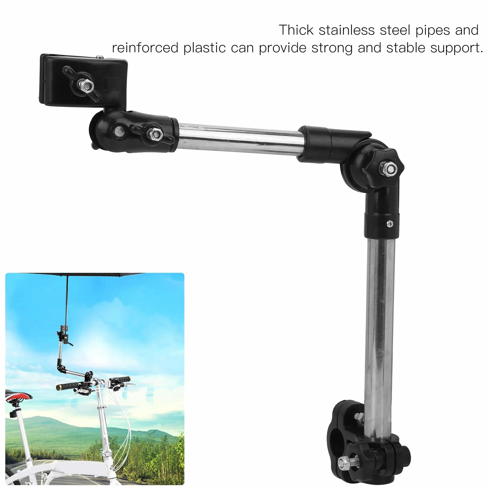 Soporte de Paraguas para Cochecito, Soporte de Montaje de Paraguas de Bicicleta de Silla de Ruedas Ajustable de Acero Inoxidable Paraguas Manillar Soporte para Bicicleta Cochecito Andador