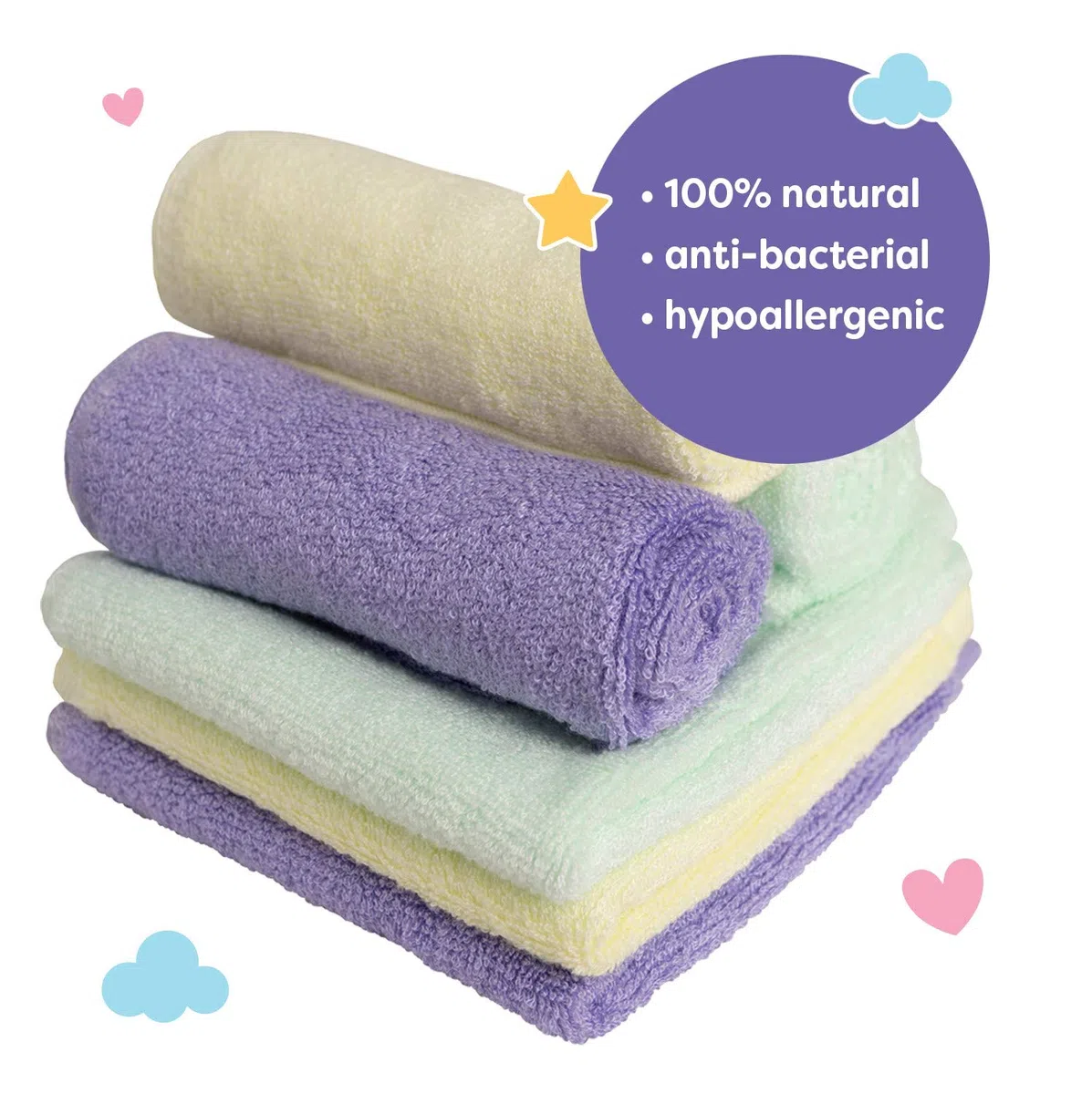 Little Gubbins - Juego de 6 paños de baño de bambú para manos, rostro y vagabundos (reutilizables) - Uso como toalla, franela o muselina - Perfecto para pieles sensibles, naturalmente antibacteriano