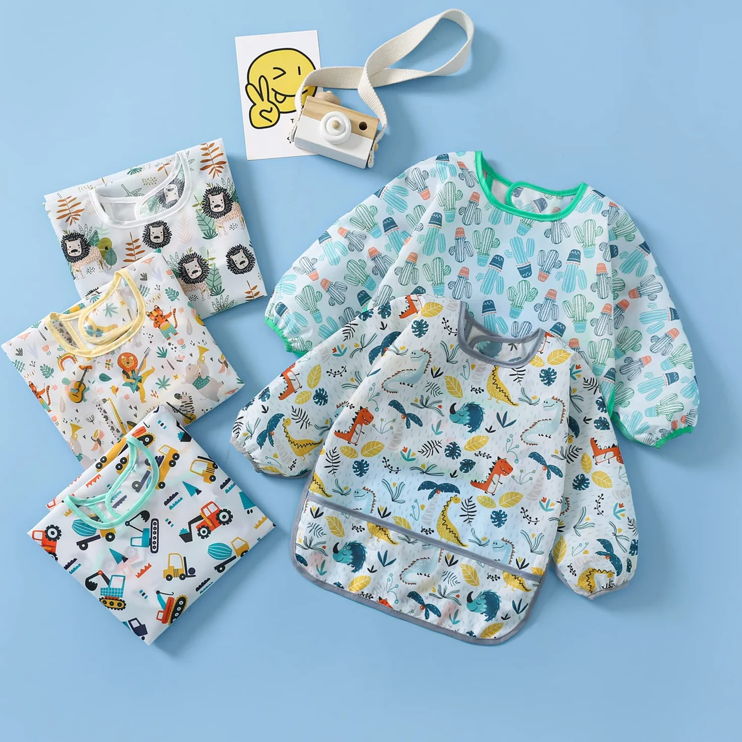 Paquete de 5 Babero con Mangas Impermeable 6-30 Meses Baberos Babetes Bebe lavables