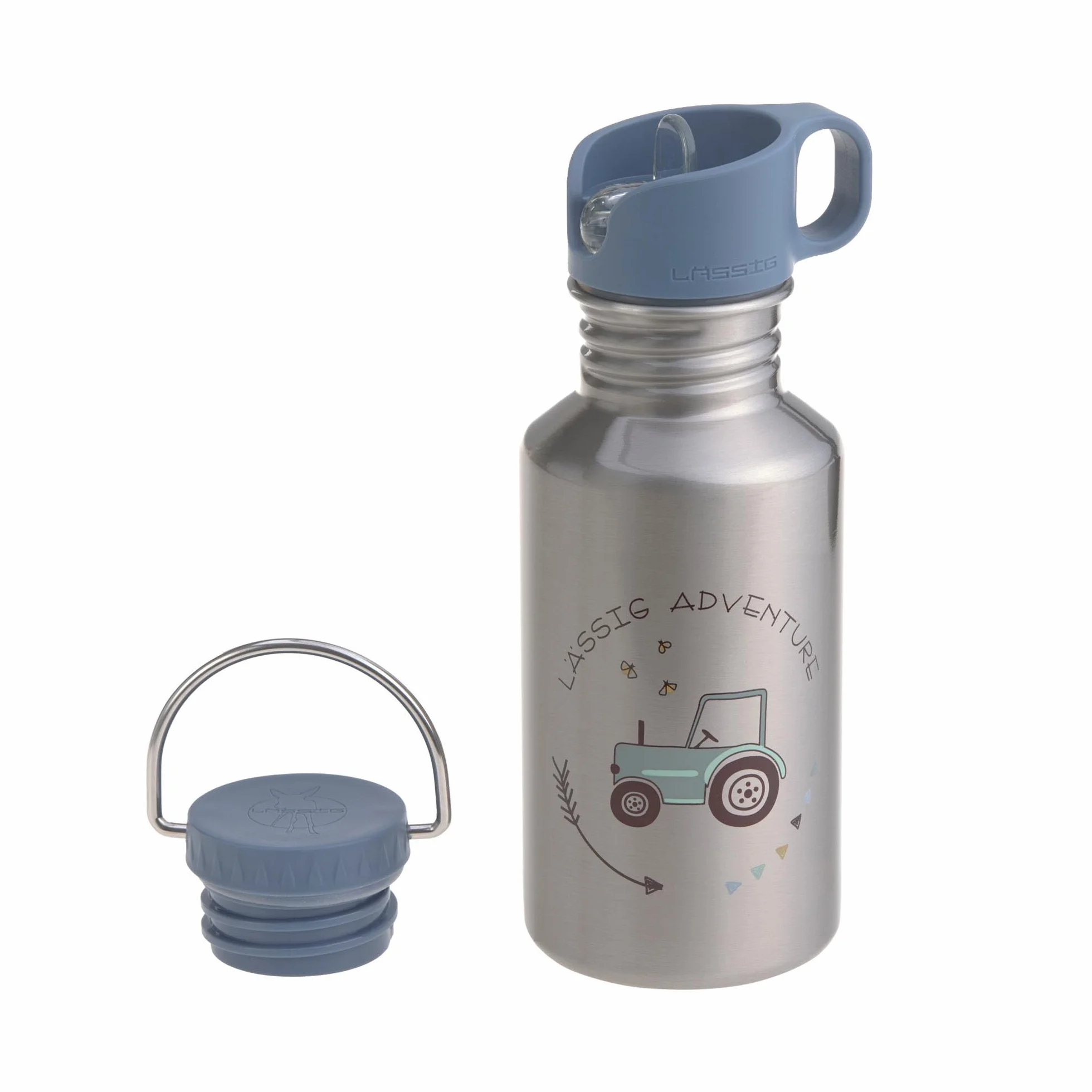 LÄSSIG biberón botella de acero inoxidable sin BPA 500ml niños guardería jardín de infancia a prueba de fugas con tapa deportiva para beber/Bottle Stainless Steel Adventure Tractor