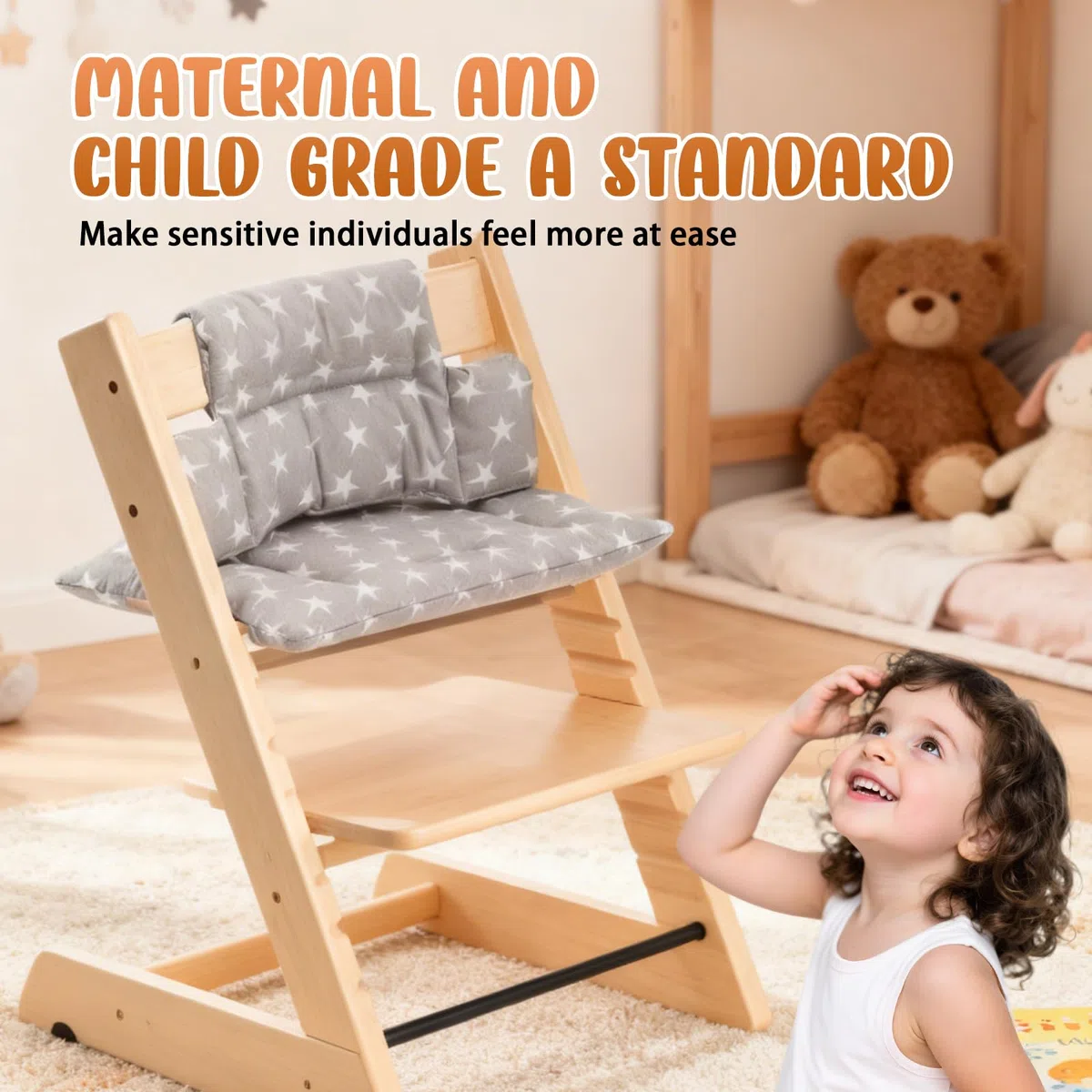 Juego de cojines antideslizantes para trona, 2 piezas, para trona Stokke Tripp Trapp, algodón orgánico, funda de repuesto con cierre de para bebés y niños
