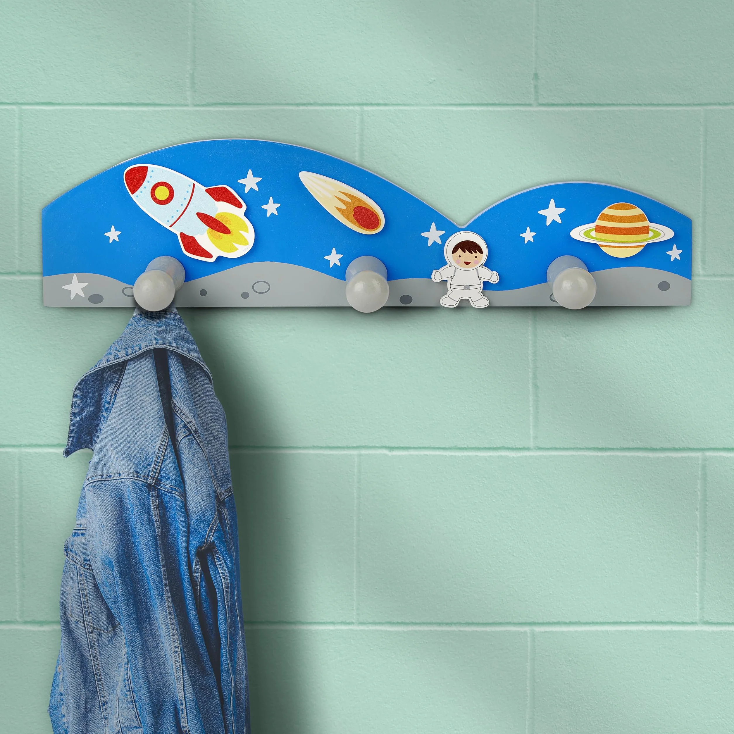 Mousehouse Gifts - Perchero de pared infantil con 3 ganchos - Temática espacial