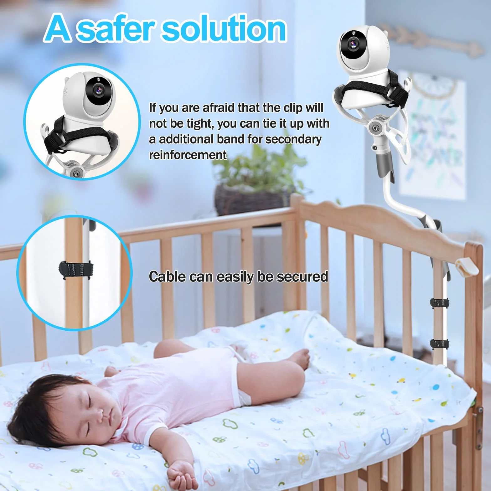 BURNNOVE Soporte para Vigilabebes Universal, Soporte para Cámara Monitor de Bebé Ajustable sin Perforación, Giratorio de 360 °, Compatible con la Mayoría de de Monitores de Bebé, Teléfonos Móviles