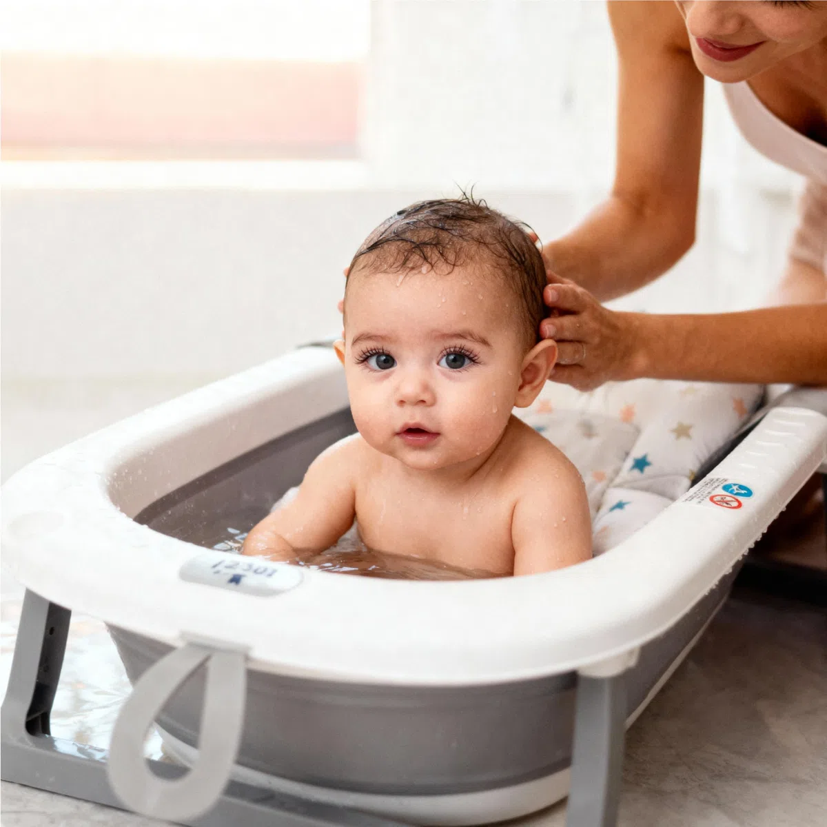 Toral Bañera Plegable Bebé con Patas Gris - Bañera Bebe con Patas Comoda, Facil de Guardar y Usar, Patas Antideslizantes y Colgador - Bañera Bebé Plegable Portatil - Modelo Bathy Gris