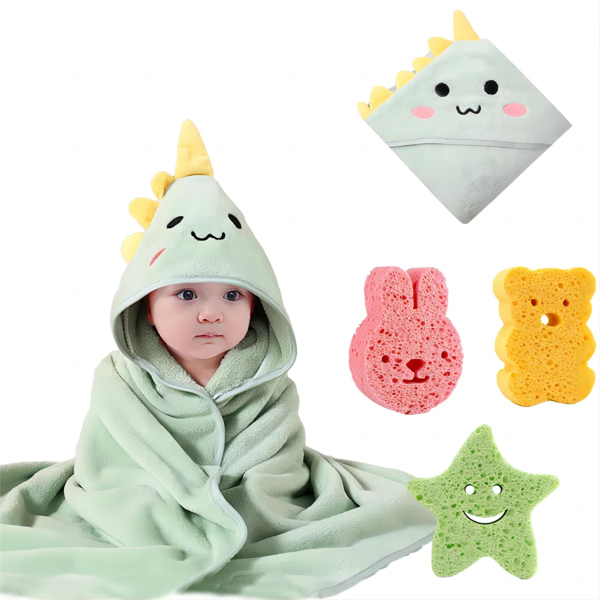 Toallas de Baño con Capucha con Esponja de Baño para Bebé, Capa de Baño Niños/Niñas Ultra Suaves con lindas Orejas, Albornoz de Ducha para Recién Nacidos para Infantiles de 0 a 3 Años