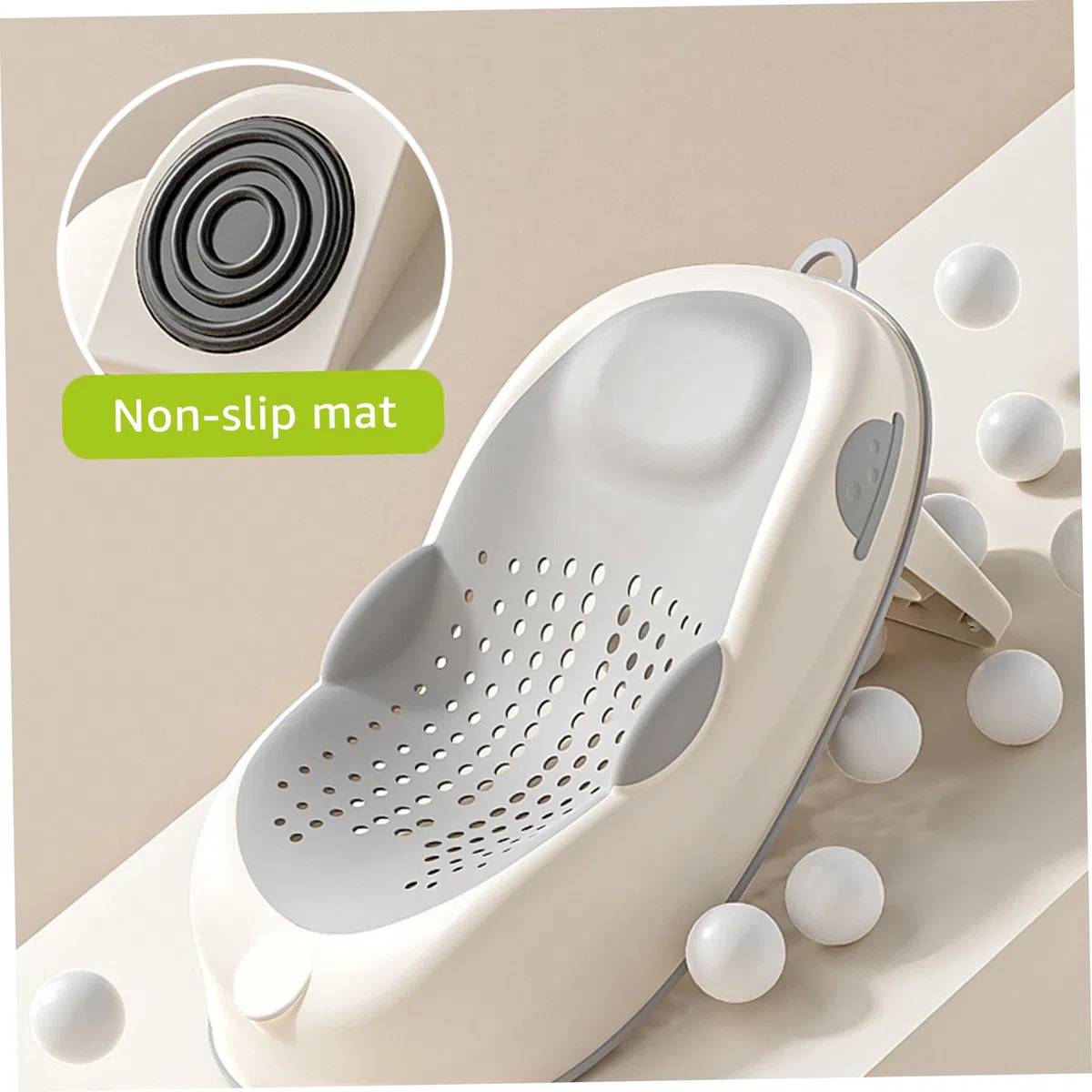 Soporte de baño para bebé antideslizante gris con soporte suave para la columna vertebral y pies plegables, asiento de bañera para recién nacidos, asiento de baño para niños pequeños, gris