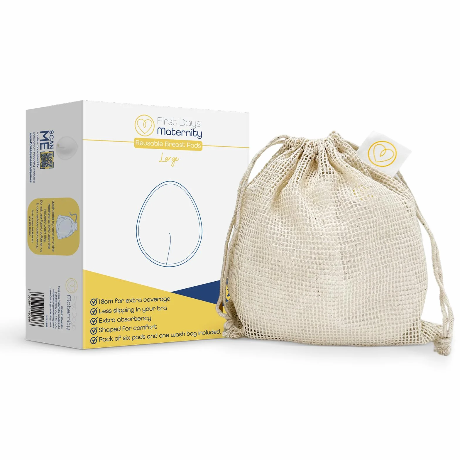 First Days Maternity - Almohadillas reutilizables para el pecho - Almohadillas de tamaño extragrande, paquete de 6 almohadillas lavables para lactancia, algodón orgánico (paquete de un paquete)