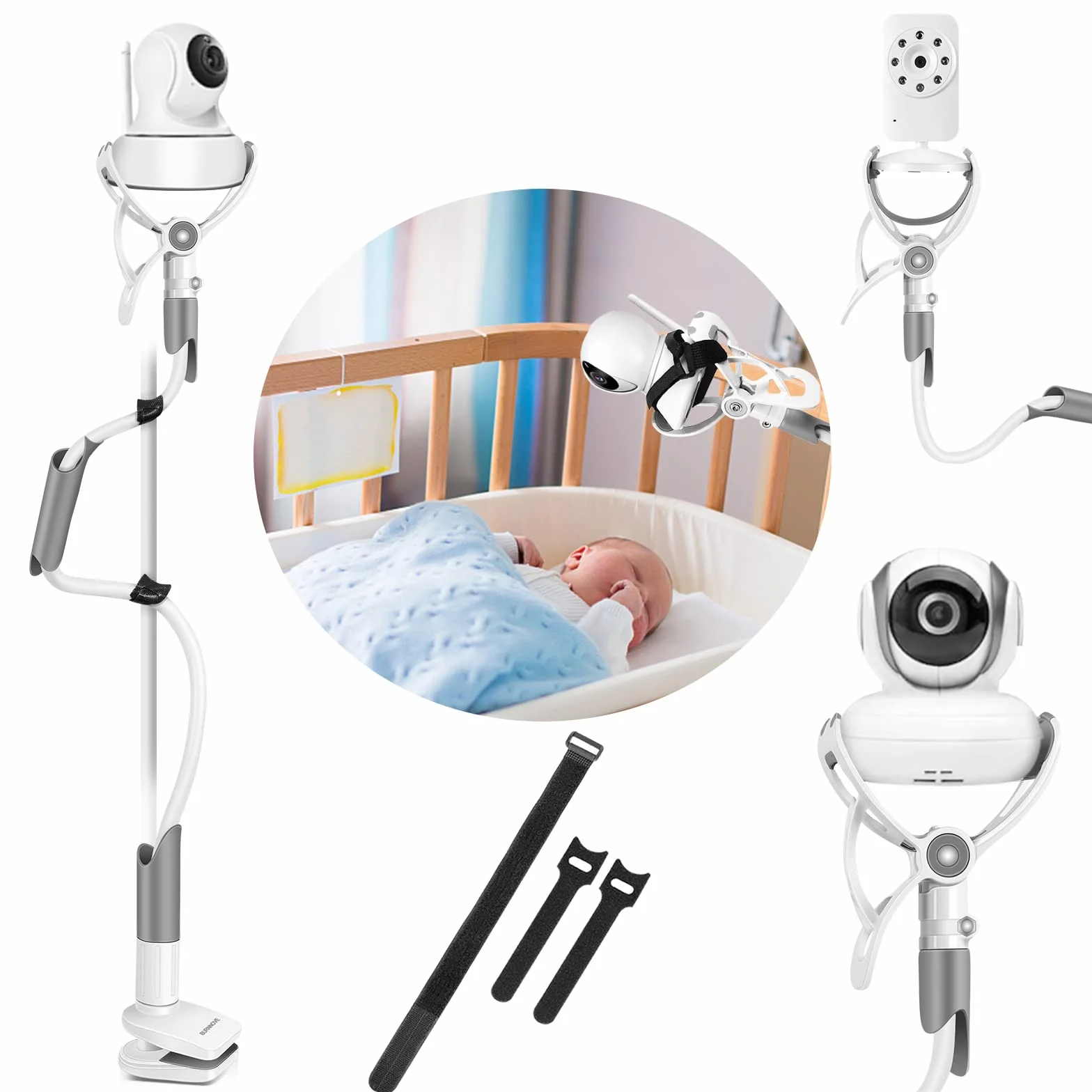 BURNNOVE Soporte para Vigilabebes Universal, Soporte para Cámara Monitor de Bebé Ajustable sin Perforación, Giratorio de 360 °, Compatible con la Mayoría de de Monitores de Bebé, Teléfonos Móviles