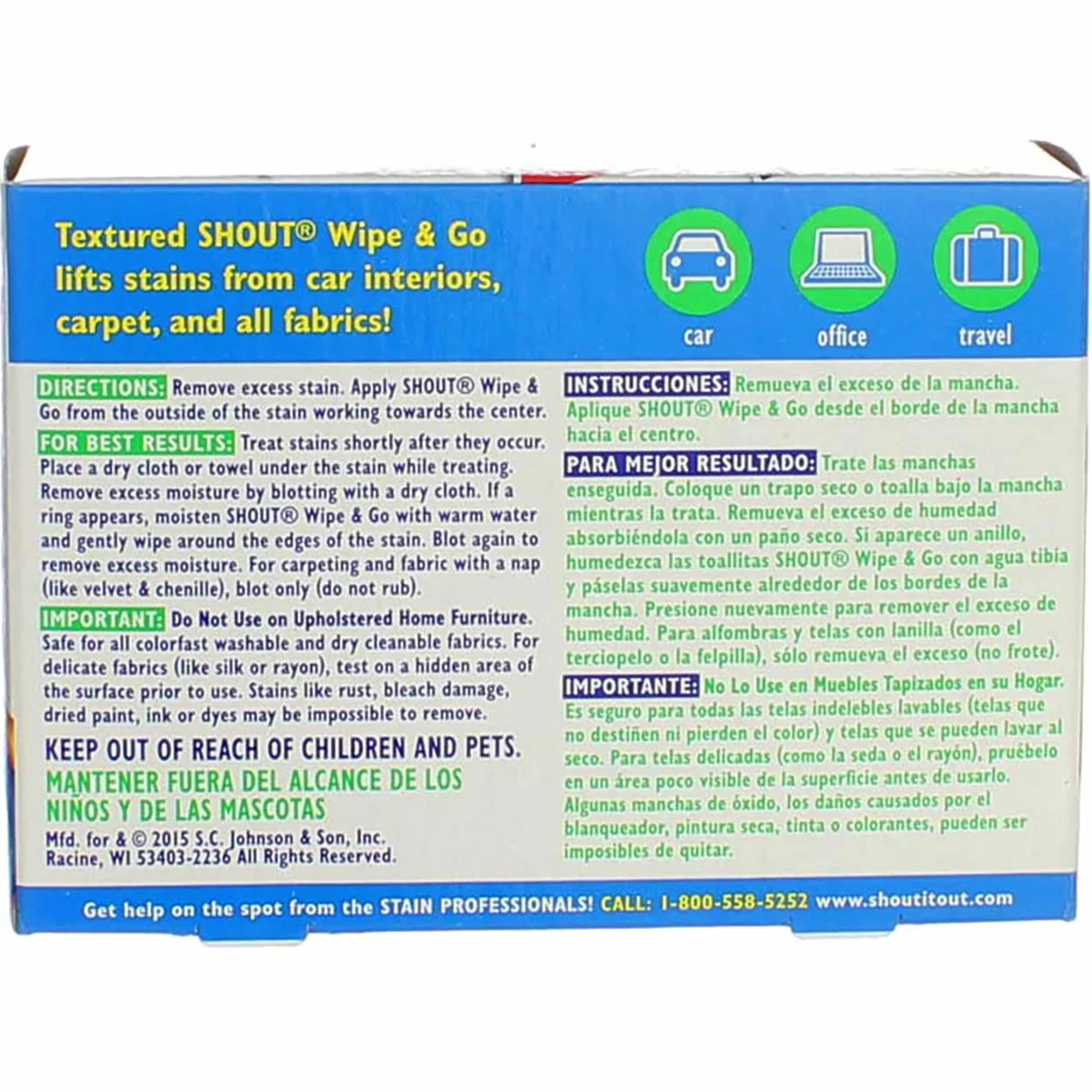 Johnson Wax 02246 Shout Wipes con 12 Toallitas