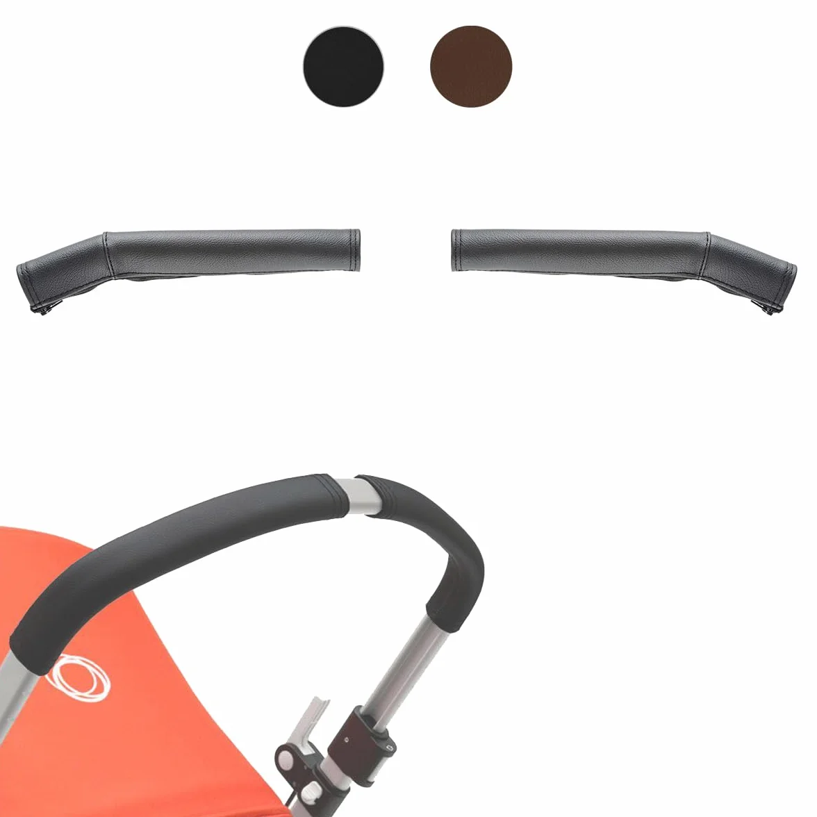 Pack Fundas manillar compatible con Bugaboo CAMELEON 3 y 3 PLUS. Fabricación artesanal en España en Polipiel Premium. Resistencia al sol, manchas, desgaste y decoloración. Color Negro.