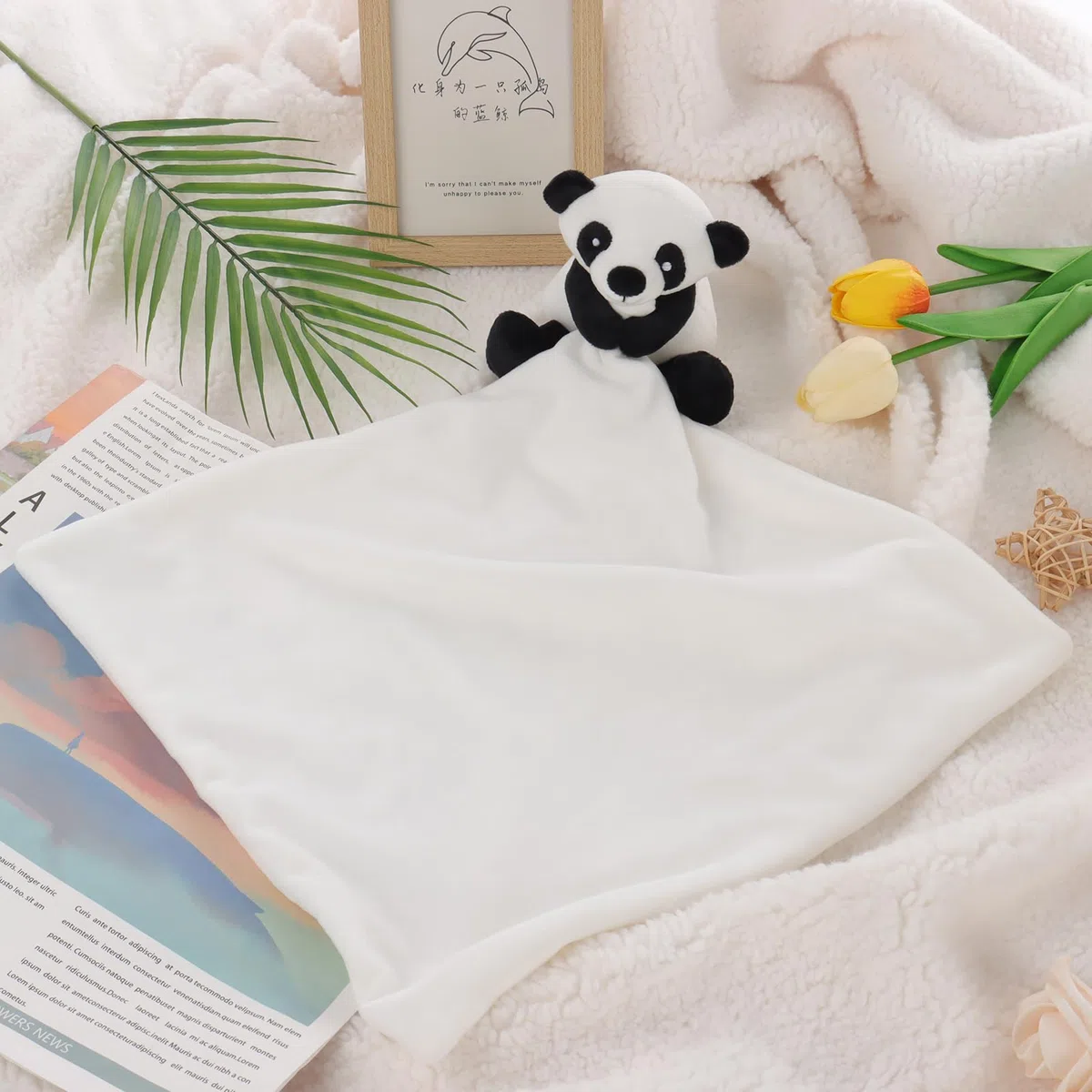 Apricot Lamb Manta de Seguridad de Albaricoque y Cordero con Peluche, diseño de Animales de Peluche,Panda de Juguete