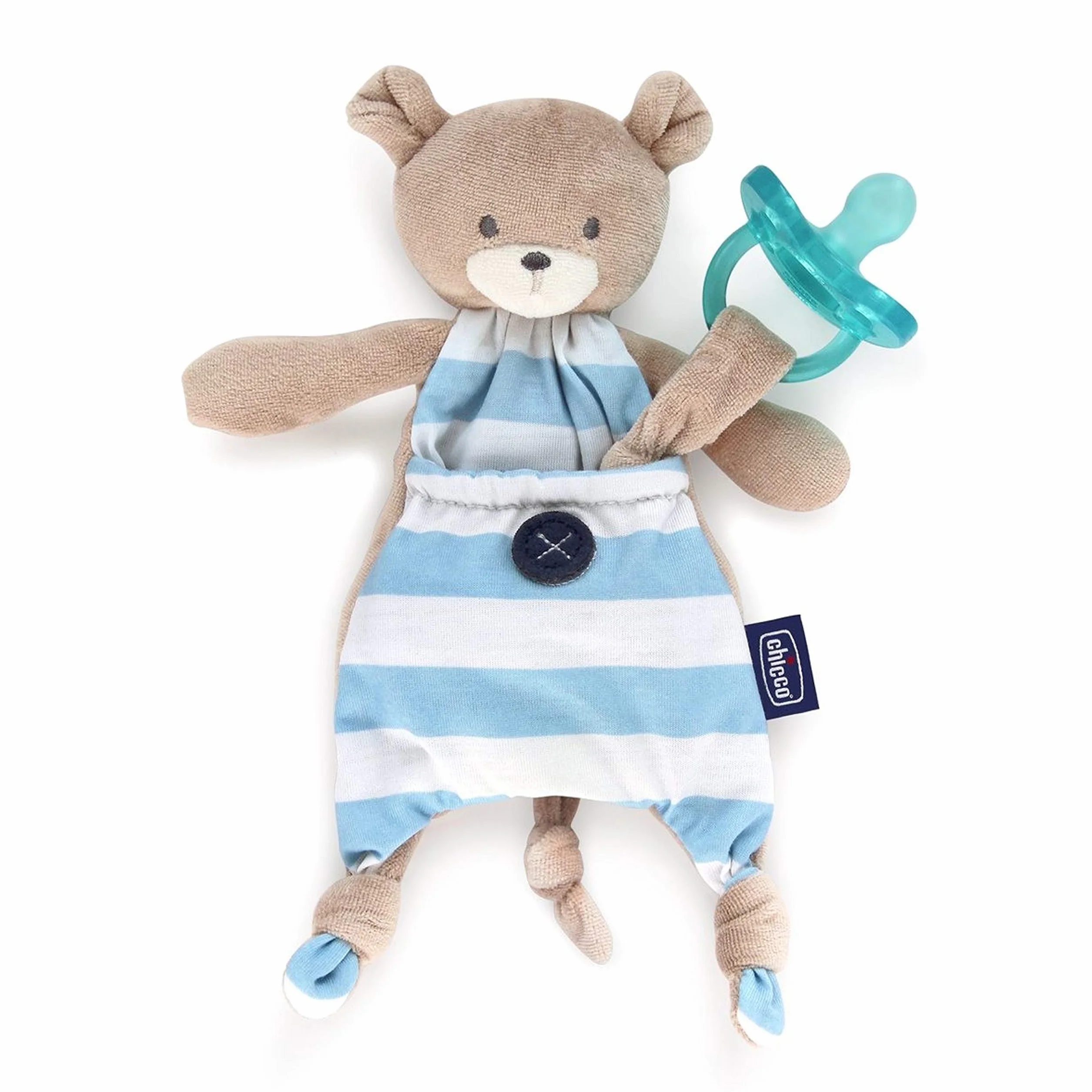 Chicco Pocket Friend - El Amigo del Chupete, Portachupetes para Bebés Recién Nacidos, en Forma de Conejo, Práctico e Higiénico, para Entretener, Calmar y Mimar, Chupetero Peluche Azul