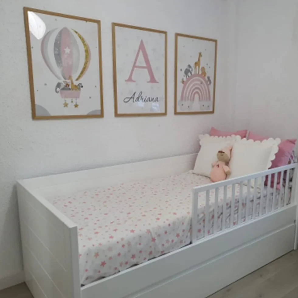 3 Laminas Infantiles para Habitacion Niña Nombre Cuadro Infantil Arcoiris Globo Aerostático Animales Póster Habitación Bebe Niña Rosa 30x40 Lienzo Personalizado Pared Art Deco Niño Regalo sin Marco