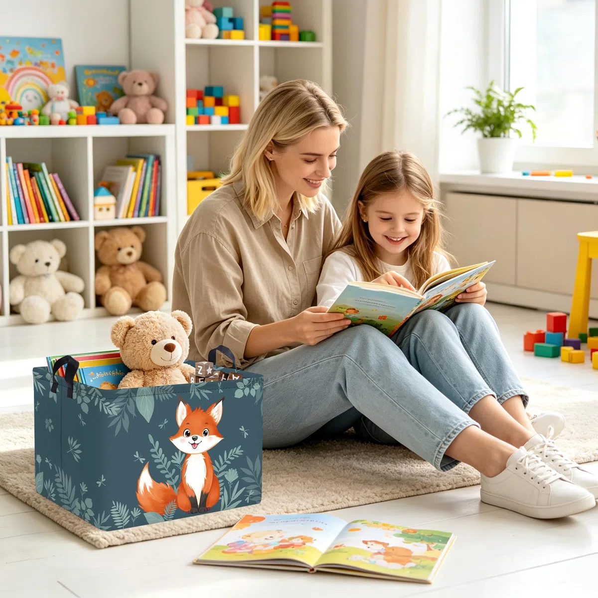 Clastyle Cestos Almacenaje Infantil Bosque Animal Cesta Ropa Sucia Plegable para Habitación Bebé Dormitorio Cajas de Almacenaje Juguetes para Chico Chica, Zorro Lindo, 40x30x30 cm