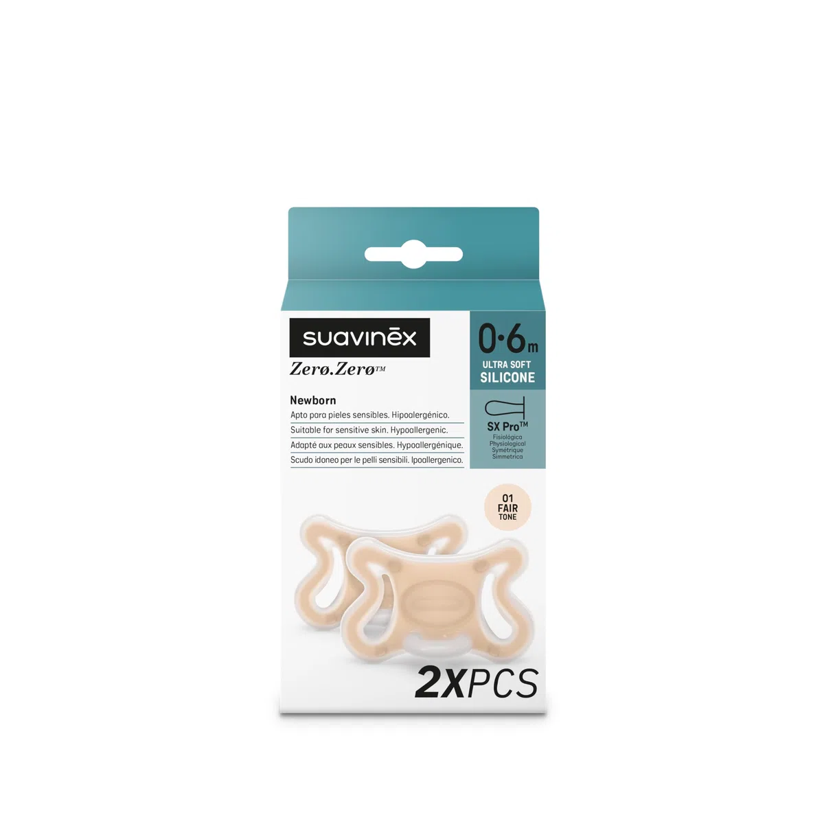 Suavinex, Pack 2 Chupetes Recién Nacido Zero Zero, Tetina Fisiológica SX Pro, Bebés 0/6 Meses, Hipoalergénico, Apto Piel Sensible, Silicona, Respeta Desarrollo Bucodental, Compatible Lactancia, Fair