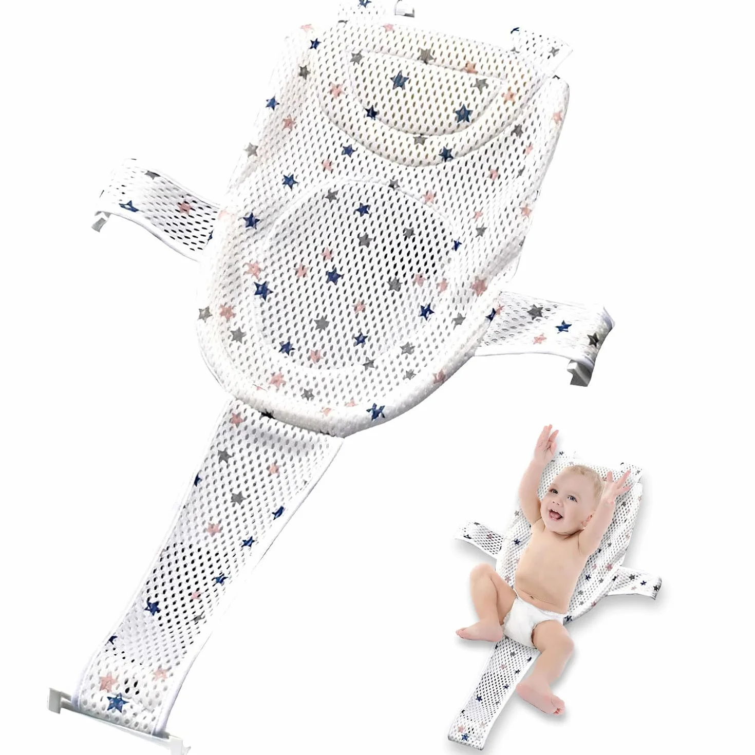 Cojín de baño para bebé, Ajustable Red de Soporte para Bañera, Red de Baño para Bebés, Cojín de Baño Recién Nacido, Red Antideslizante para Recién Nacidos, Asiento Hamaca Bañera Bebé 0-36 meses