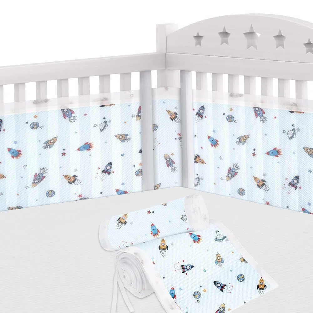Aolso Protector de Cuna,Parachoques de Cuna para Bebés,Malla para Cuna para Bebé,Protector de Cuna Adecuado,Cuna de protección de Cuna Cubierta,Cuna de Bebé de Malla Transpirable(Cohete)