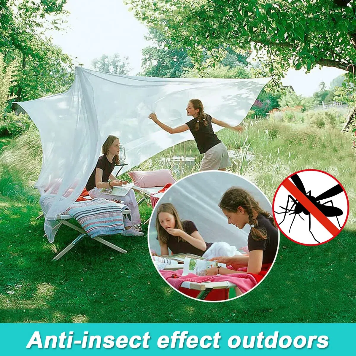 Mosquitera Cama Matrimonio 200 x 200 x 180 cm, Mosquitera Jardin, Mosquiteras para Camas Exteriores, Mosquito Net para Viajar Doble Cama, Malla Fina y Duradera