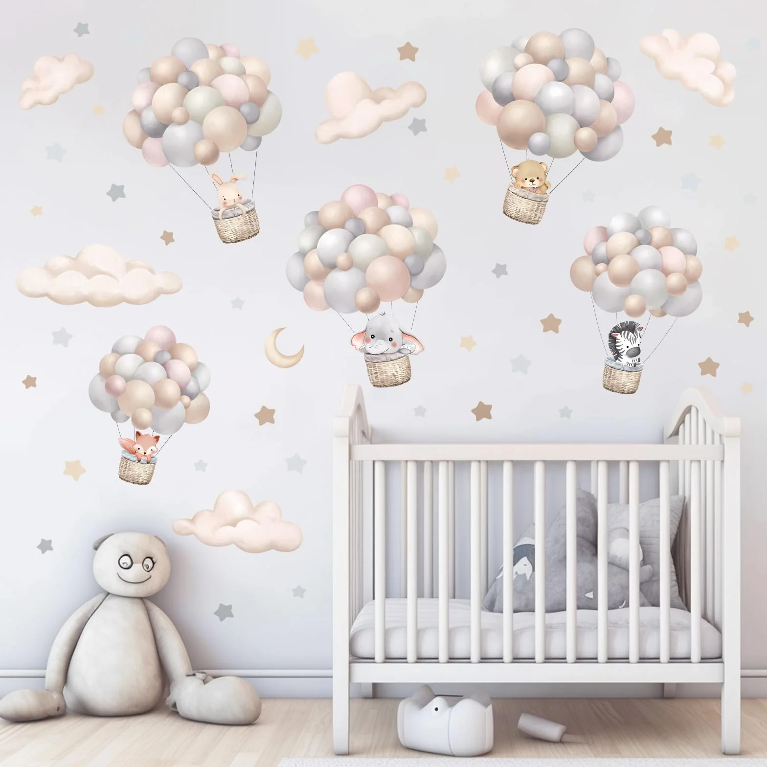 wondever Pegatinas de Pared Globos Animales Adhesivos Pared Decorativos Elefante Oso Conejo Nubes Vinilos Pared para Habitación Infantiles Niños Bebés Guardería