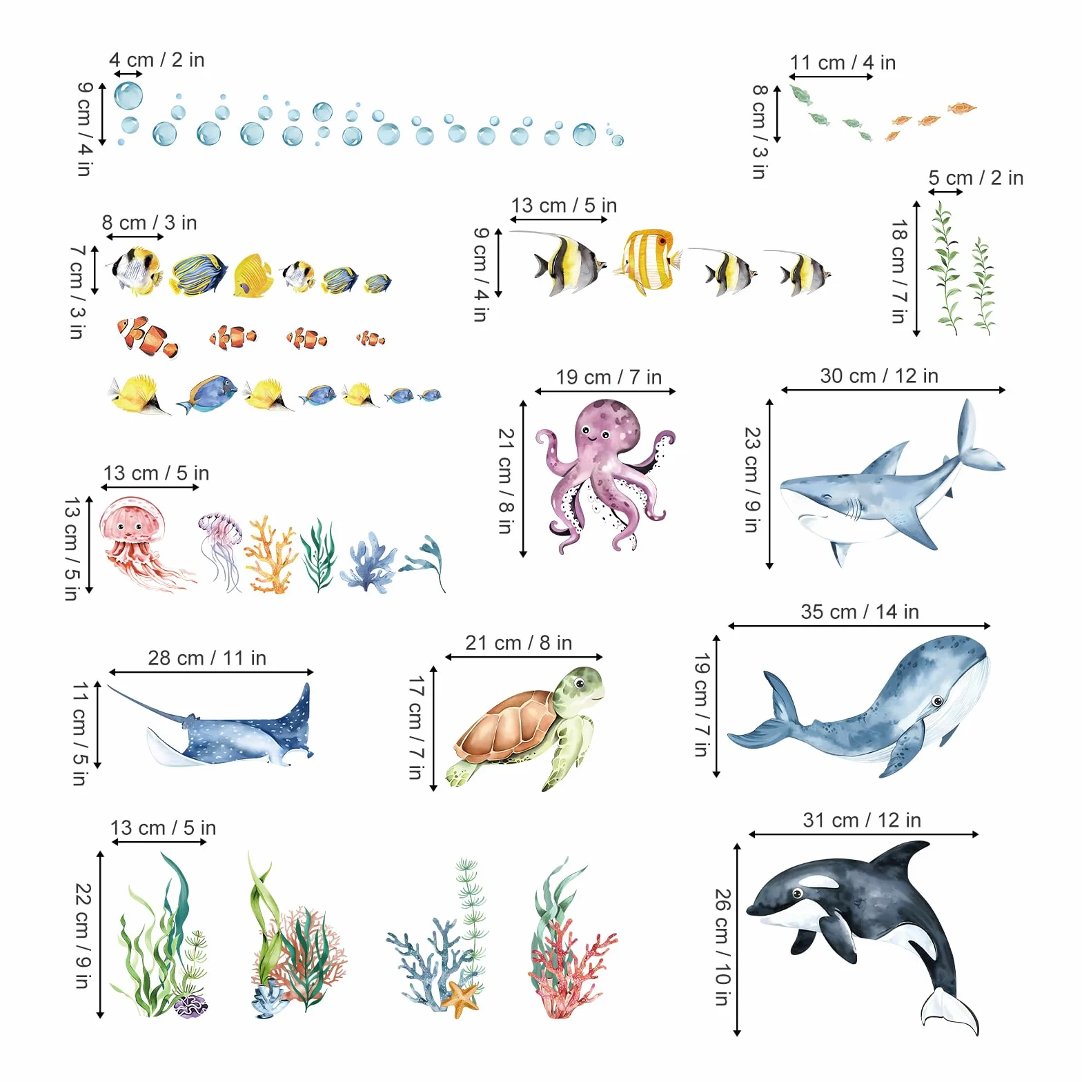 decalmile Pegatinas de Pared Bajo el Mar Tropical Peces Vinilos Decorativos Tortugas Delfín Ballena Algas Adhesivos Pared Habitación Infantiles Niños Bebés Guardería Baño