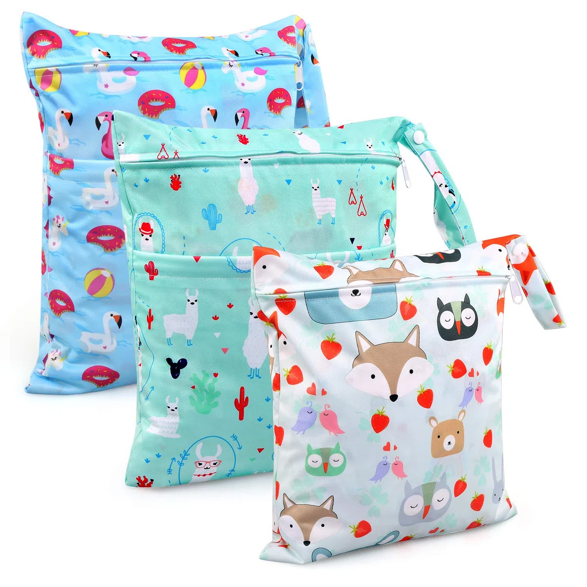 Bolsa de Pañales, 3 Pcs Reutilizable Wetbag, Impermeable Lavable con 2 Cremallera para Mamá de Bebé, Transpirable Organizador de Maquillaje de Colgar, Viajes, Playa, Piscina, Gym (Azul)