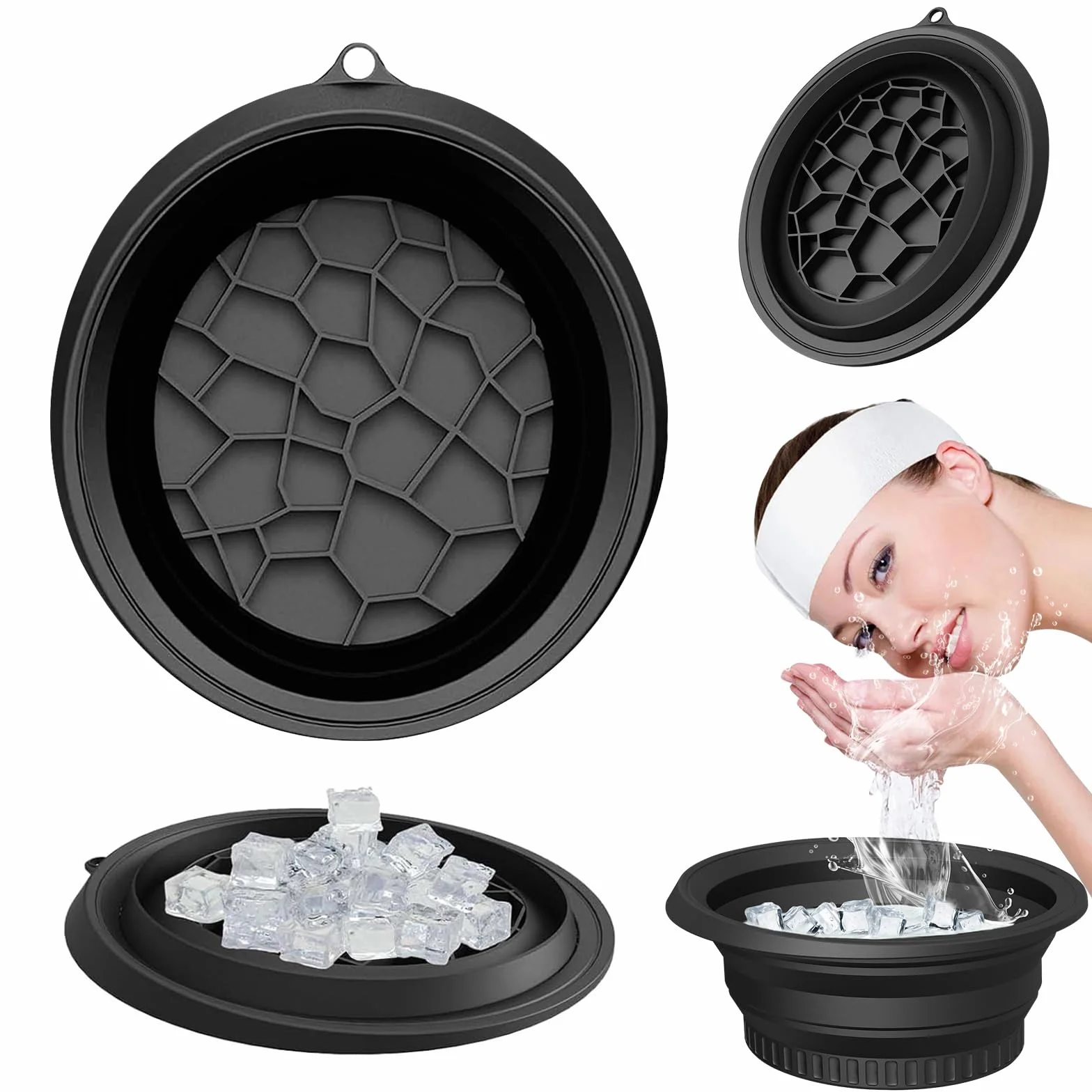 Cuenco Facial para Hielo, Cuenco de Hielo para Cara, Cuenco de Baño de Hielo Facial Silicona, Portátil Lavabo Plegable Cuenco Facial para Hielo Calmar la Piel