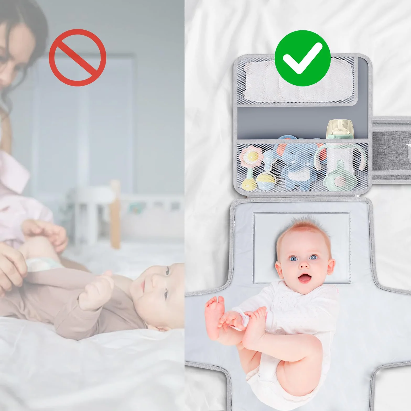 Romon cambiador portátil colchones plegables y desmontable mantas bolso con 5 bolsillos cambiador impermeable reutilizable diaper mat accesorios para cuidado gris