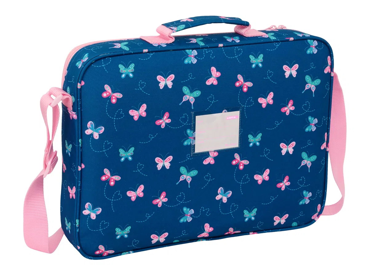 BLACKFIT8 MARIPOSAS - Cartera Extraescolares, Maletín Portatodo, Bandolera, Cómoda y Versátil, Calidad y Resistencia, 38x6x28 cm