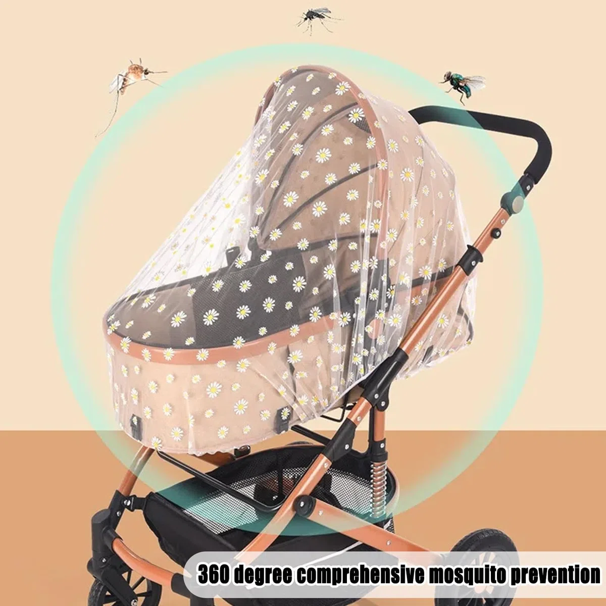 Mosquitera para cochecito, red portátil con estampado de margaritas para cochecitos, moisés, minicuna, cuna y corralitos (margarita blanca)