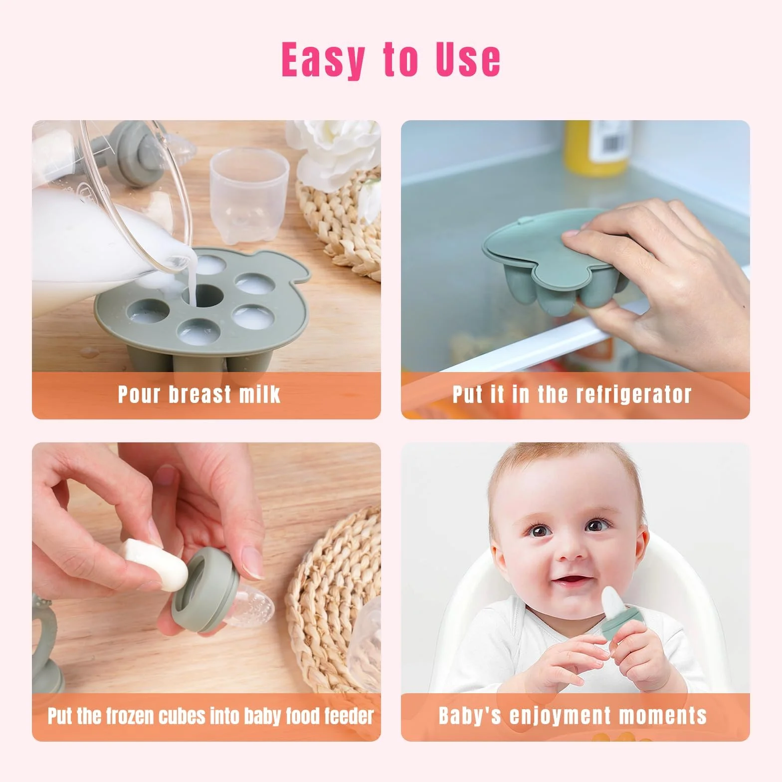 Chupete alimentador de frutas para bebés, comedero de silicona para alimentos para bebés, moldes para congelar paletas de leche materna para dentición de bebés y autoalimentación infantil