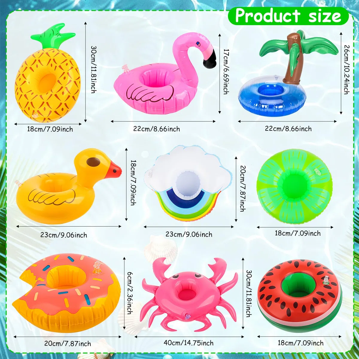 9 soportes inflables para bebidas, mini palmera de flamenco, soporte para botellas inflable con bomba de aire, para salas de verano y piscinas al aire libre y playas