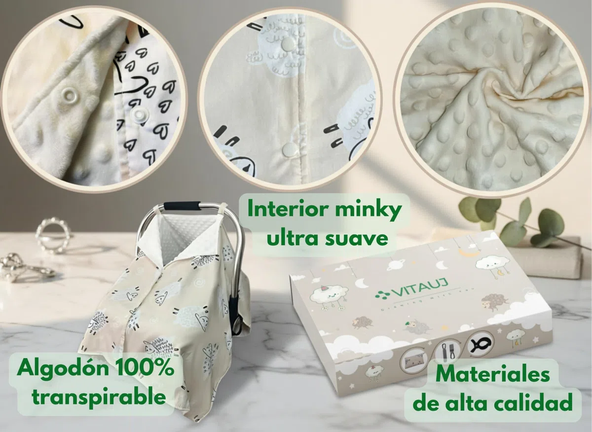 Parasol Carrito Bebé Universal 4 en 1 – Manta Reversible Algodón & Minky | Protección Solar, Viento y Lluvia | Cobertor Lactancia, Porteo y Cochecito | Incluye Clips y Gancho