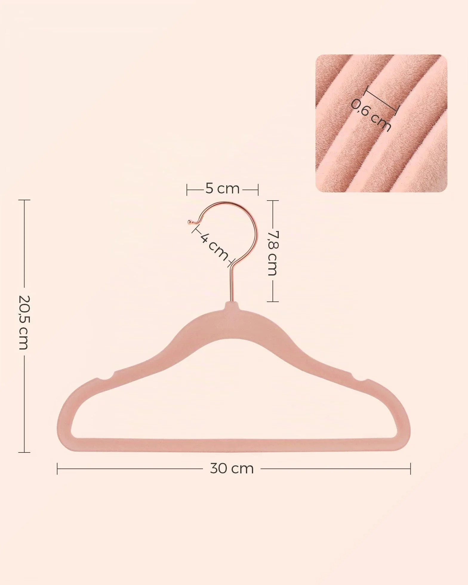 SONGMICS Juego de 30 Perchas para niños con Ganchos giratorios 360°, Terciopelo Antideslizantes, Rosa Pastel CRF027P30