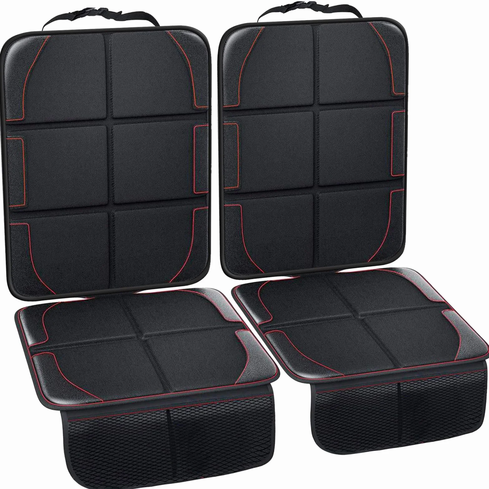 Frasheng 2Piezas Protector Asiento Coche,Protectores de Asiento para Coche Impermeable,Protector Seguro para Asiento Infantil,Protector Coches Asientos,Tamaño Universal con Organizador Bolsillos,Negro