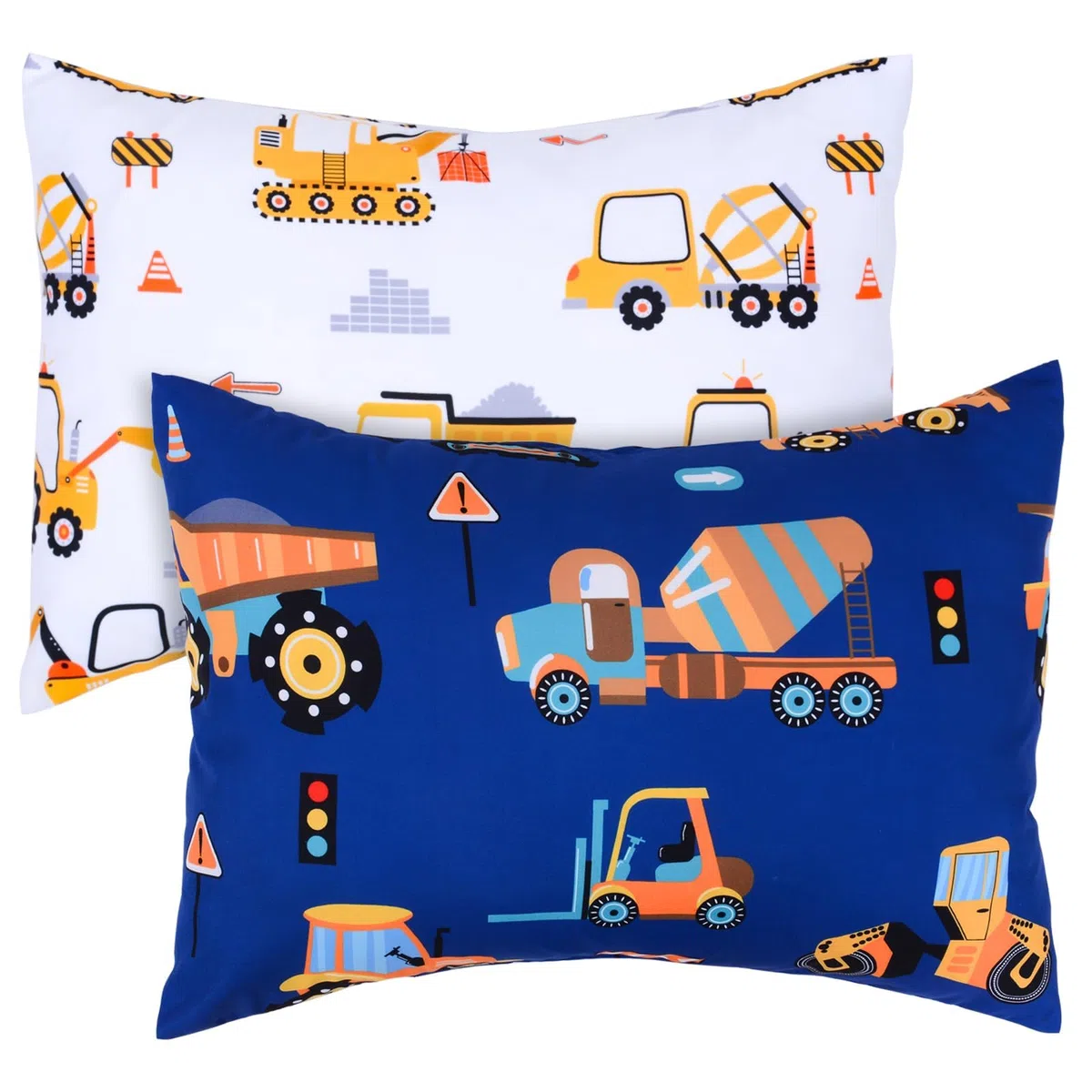 JISEN Fundas de almohada para niños pequeños de 33 x 46 cm, 30 x 40 cm, 35 x 48 cm, funda de almohada de bebé con vehículo de ingeniería, paquete de 2 fundas de almohada pequeñas para almohada de