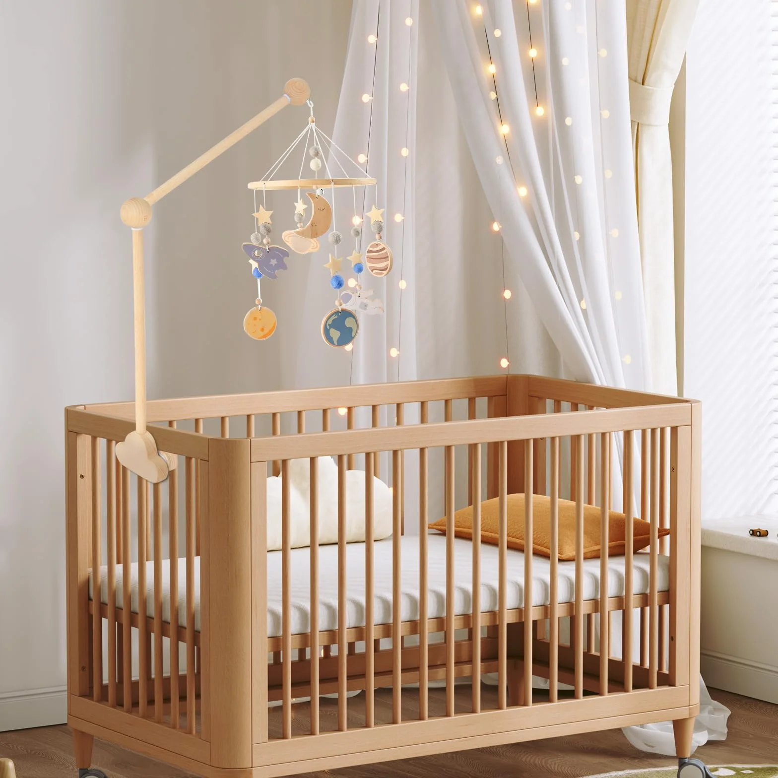 Soporte Móvil para Cuna de Bebé, Brazo de Madera, Diseño Nube, para Colgar Juguetes
