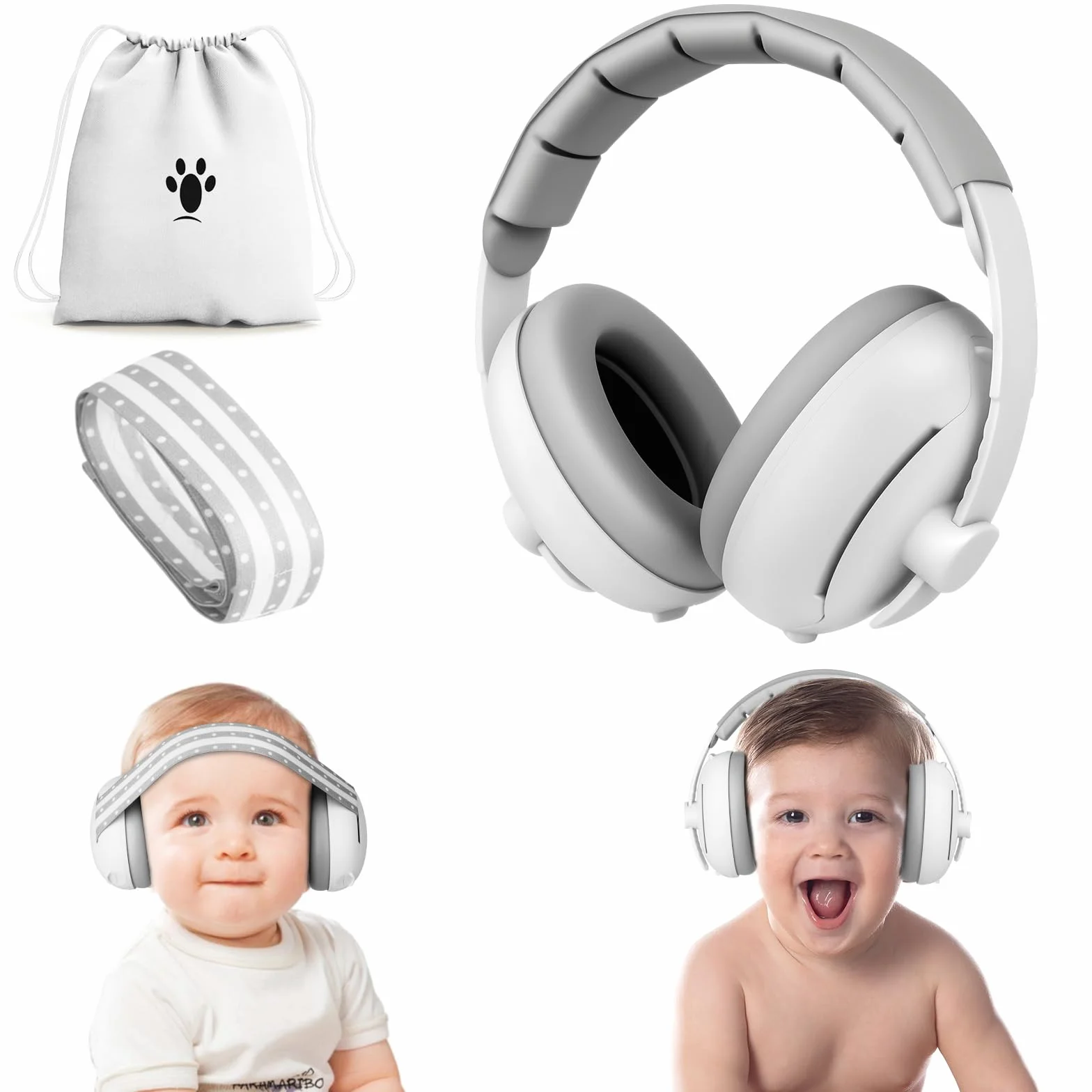 Aolso Auriculares Antirruido Para Bebés, Orejeras De Protección Auditiva Con Cancelación De Ruido Para Recién Nacidos Y Niños (Gris)