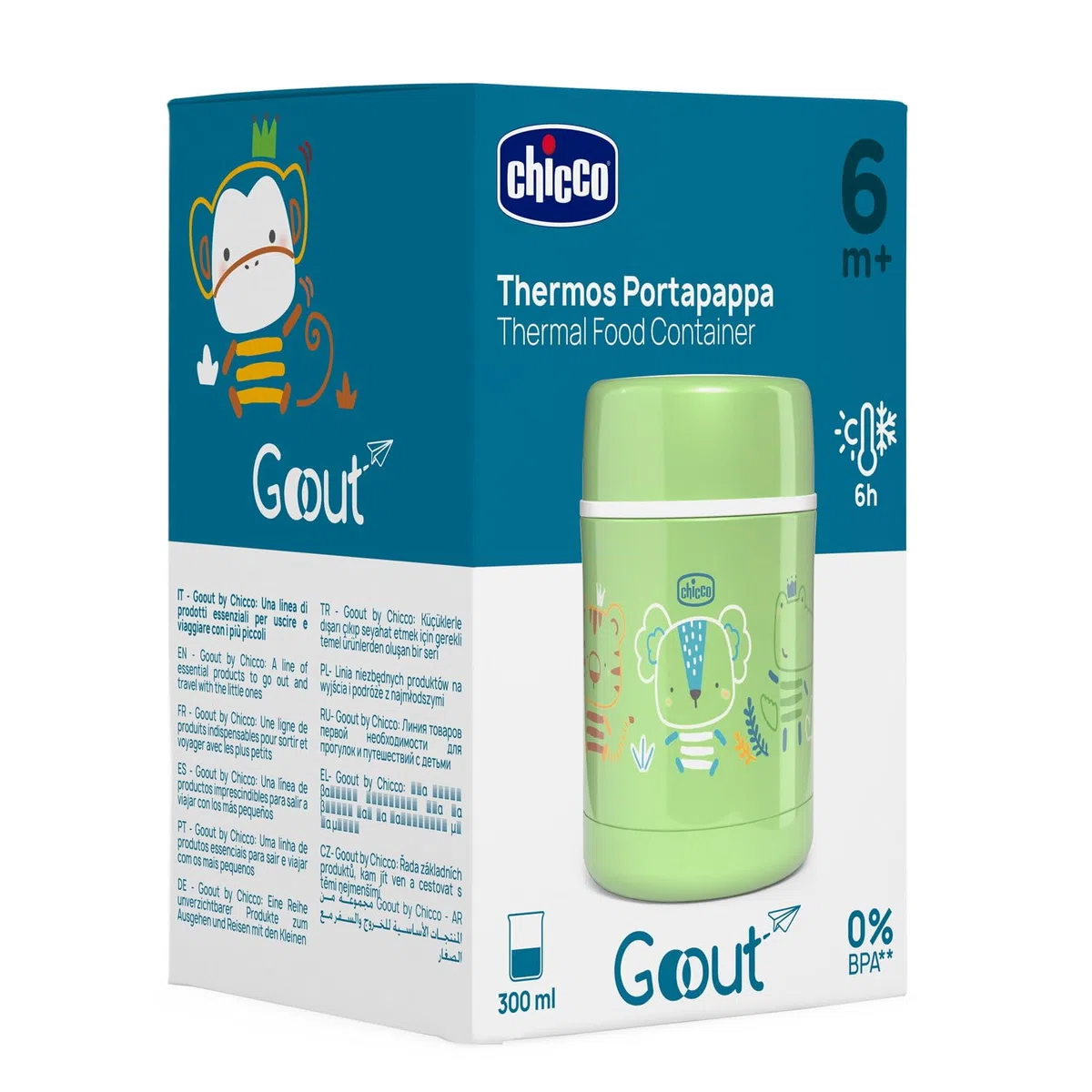 Chicco Contenedor Térmico para Alimentos, Porta Comida Térmico, Mantiene la Temperatura hasta 6 horas, Para alimentos calientes y fríos, Contenedor de Comida para Niños, Acero Inoxidable, 300 ml, 6M+