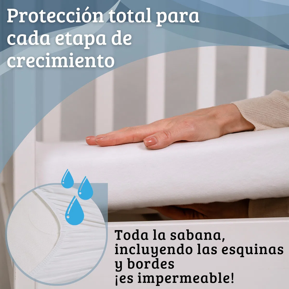 Bisoo Sábana Mágica para Cuna Bebe 60x125. Bajera de algodón Jersey Totalmente Impermeable y Transpirable. Ahórrate Comprar el Protector de Cuna aparte. Bordes generosos, Ajuste fácil (Blanco 125x60)