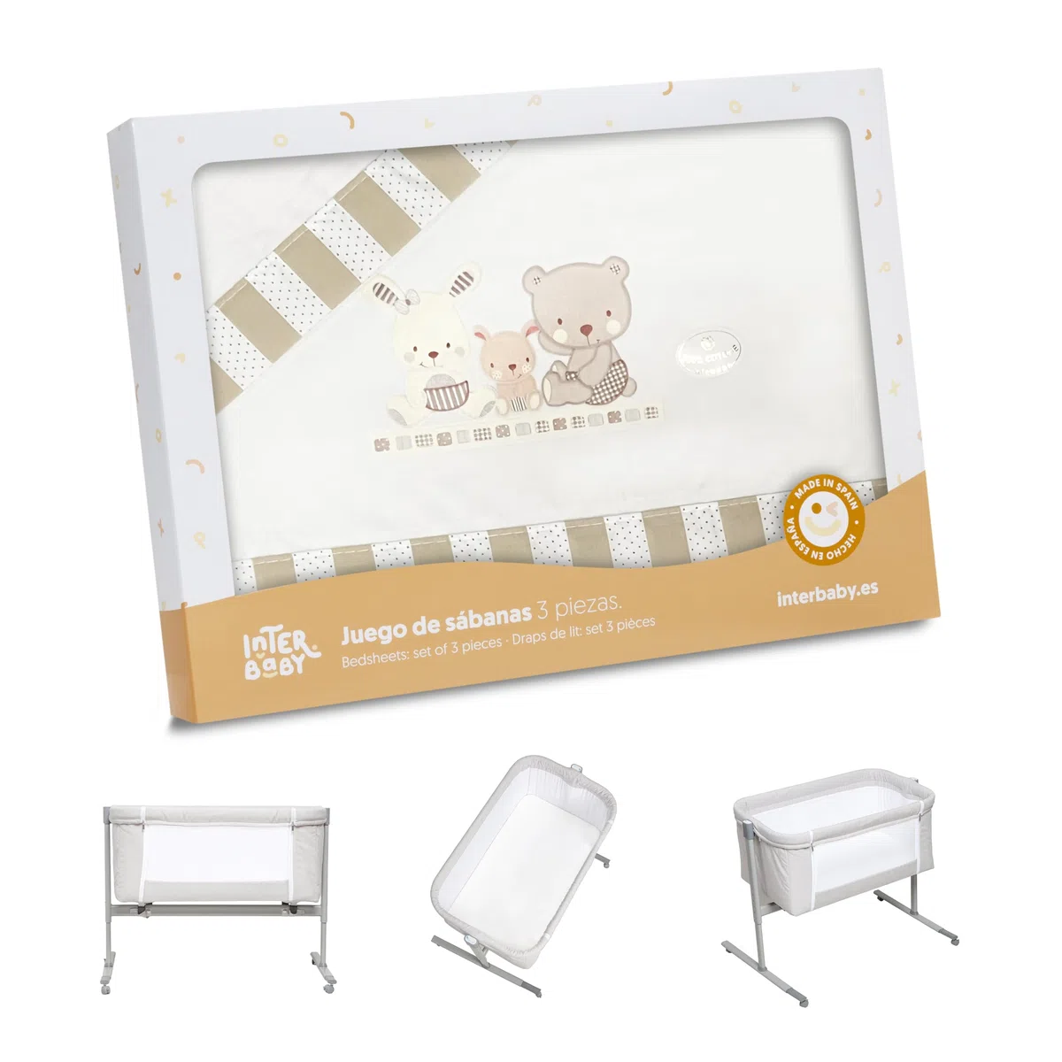 Interbaby - Juego de sábanas para minicuna Love, Color Beige