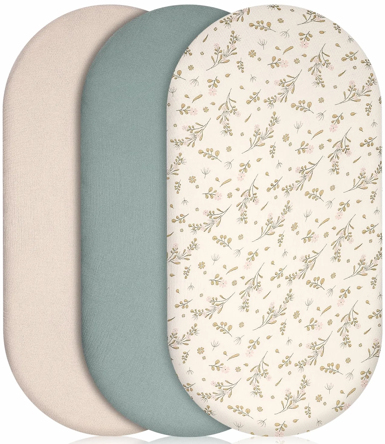 Sabanas Ajustables para Bebe Juego,3 Piezas 100% Cotone Mussola Juego de Sábanas Bajeras con Bordes Elásticos para Bebé Bajera para Cama Ovalada Reloj de Arena y Colchón Rectangular 83 X 43 CM