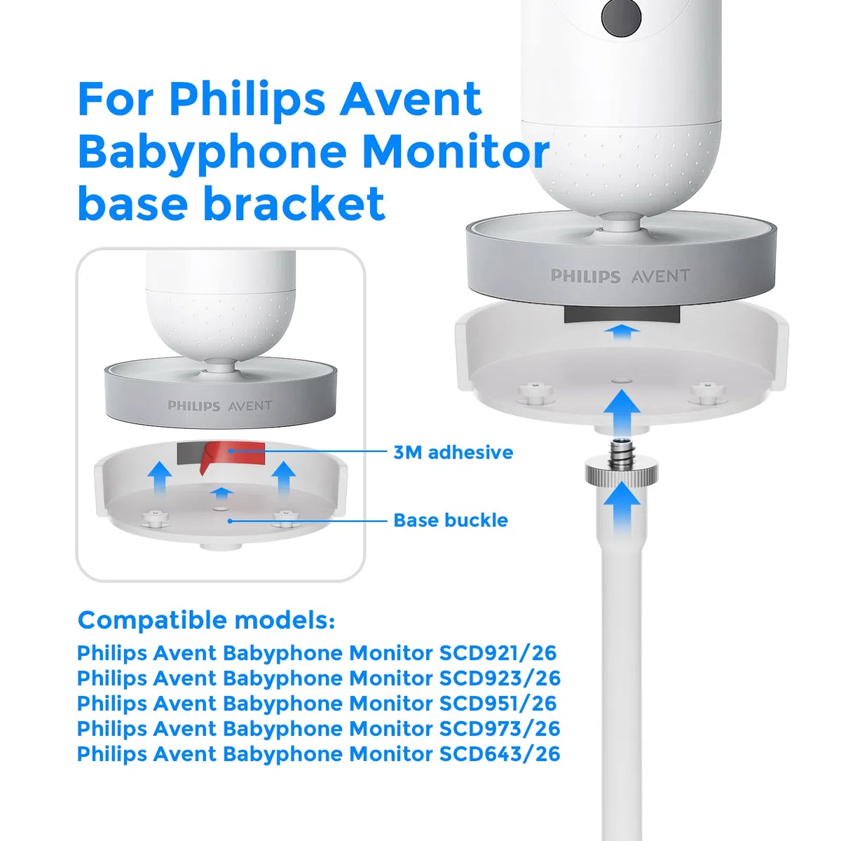Soporte para Monitor de bebé Philips Avent SCD923/26,SCD 921/26,SCD643/26,SCD973/26,SCD951/26.Soporte Flexible con Clip para Monitor de bebé con vídeo Philips Avent