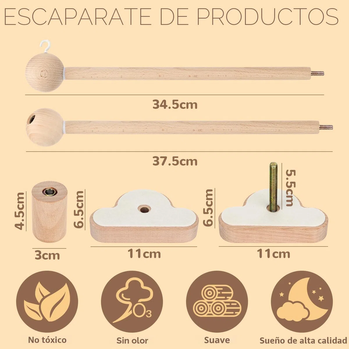Farerkass Soporte Móvil para Bebé, Soporte de Madera para Cuna, Altura Ajustable, Brazo Móvil de Cuna Extraíble, Ideal para Campanas de Viento, Juguetes y Decoración de Habitación Infantil