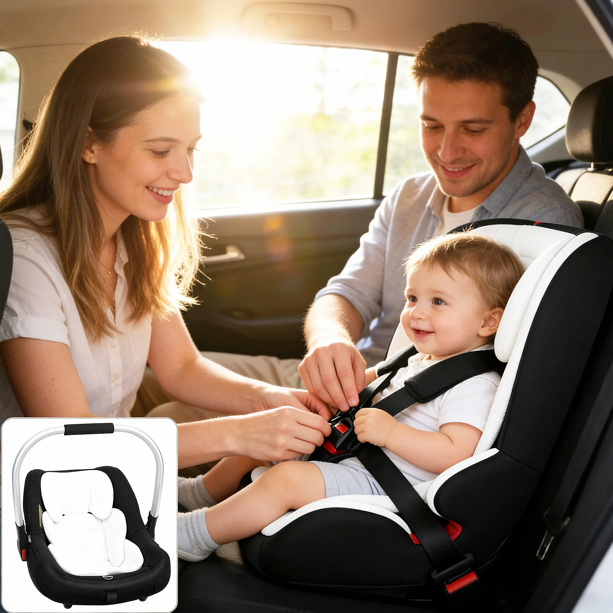 Asiento De Coche De Bebé Almohadilla De Inserción, Malla Transpirable Asiento De Coche Para Niños Recién Nacidos, Almohadilla De Cojín Extra Suave y Transpirable Para Asiento De Coche Blanco