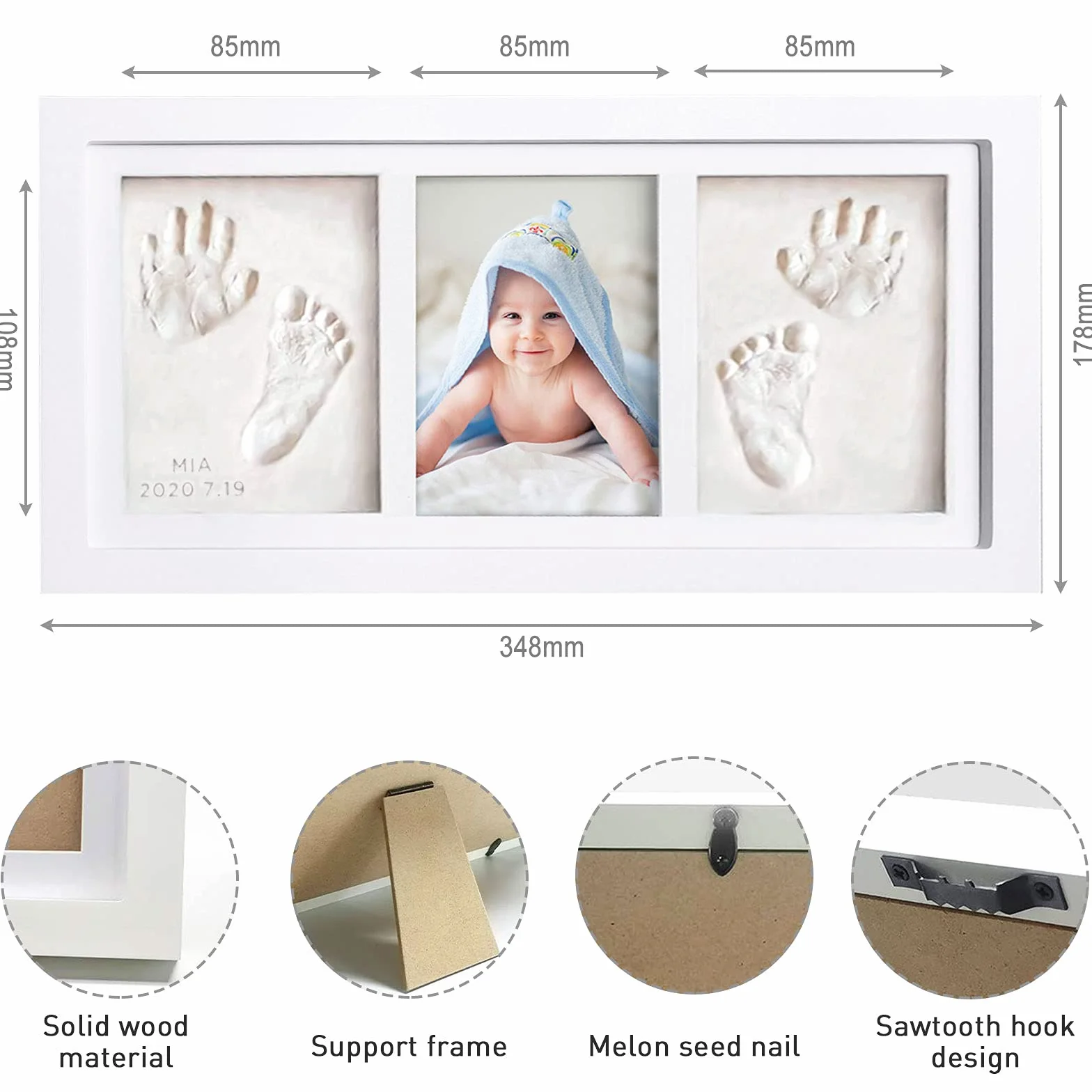 Frasheng Kit de Huellas de Mano y Pie de Bebé, Marco de Fotos de Madera con Moldes Alfabeto para Recién Nacido