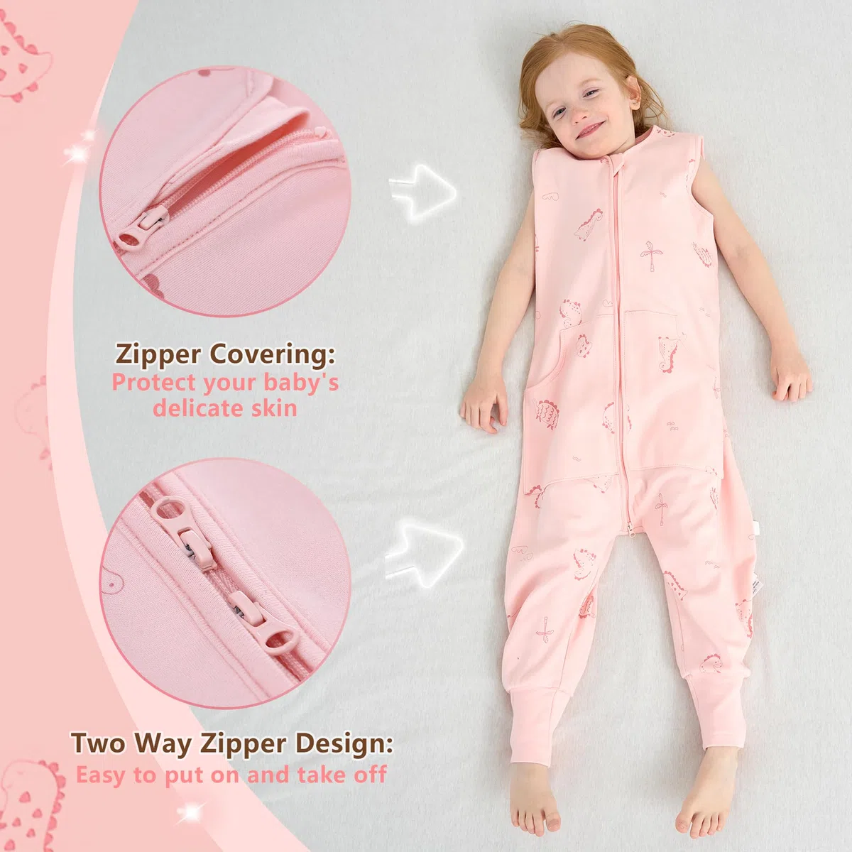 LAT Saco de Dormir para Bebé con Pies, 0,5 TOG 100% Algodón Saco de Dormir Verano con Bolsillos para Bebé, Pijiama Manta con Pies para Bebé