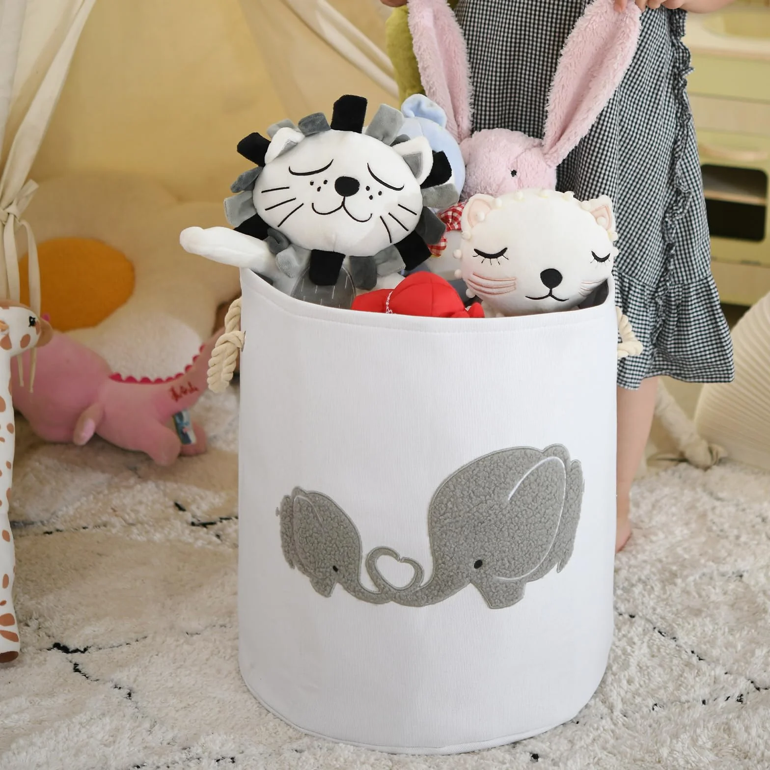 Cesta Extragrande 58 L Plegable de Lona para Juguetes y Ropa