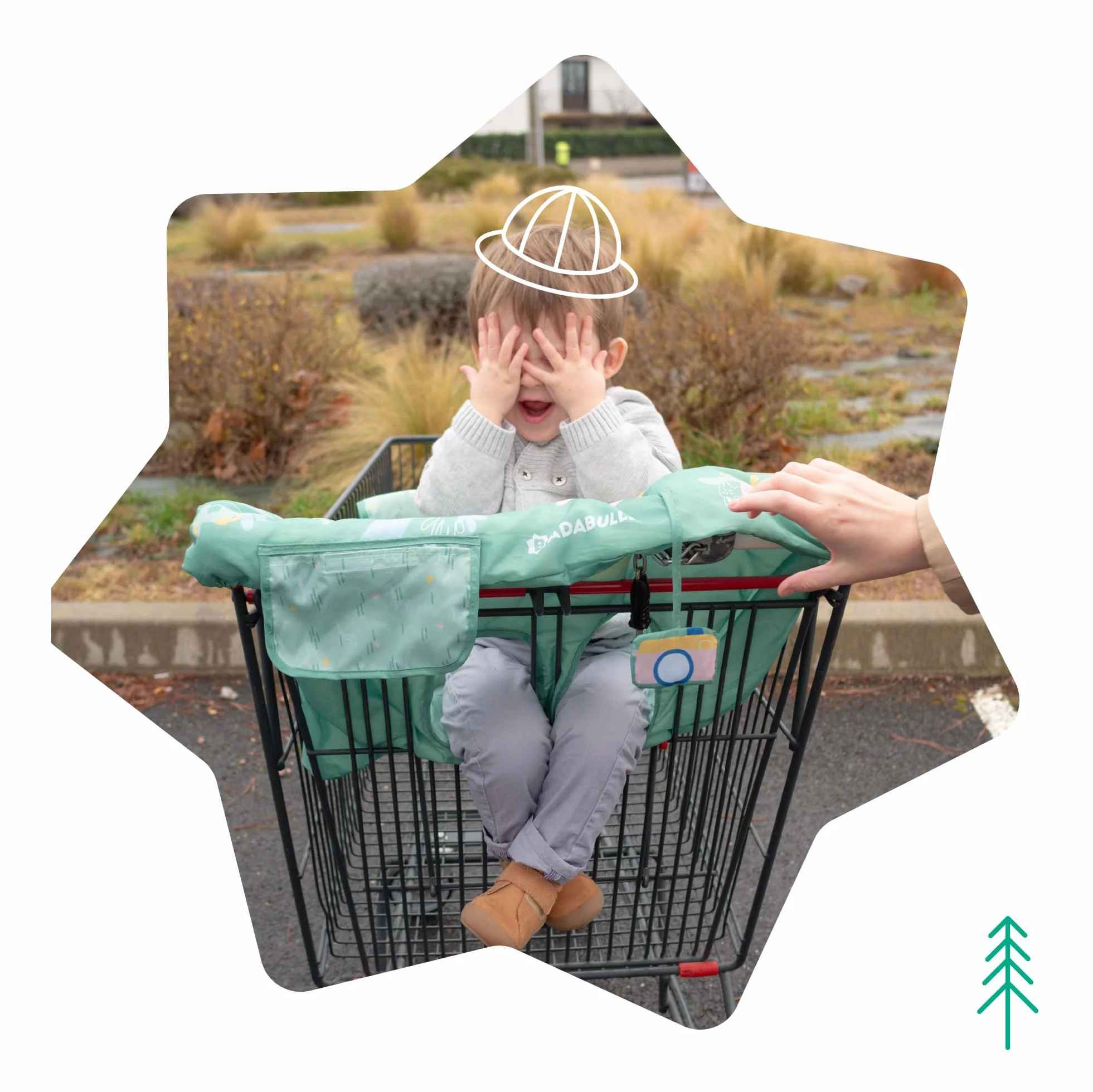 Badabulle Protector de asiento de carro de compra para niños - Universal - Bolsillo de almacenamiento integrado y juguete sensorial - Espacio de almacenamiento ultracompacto